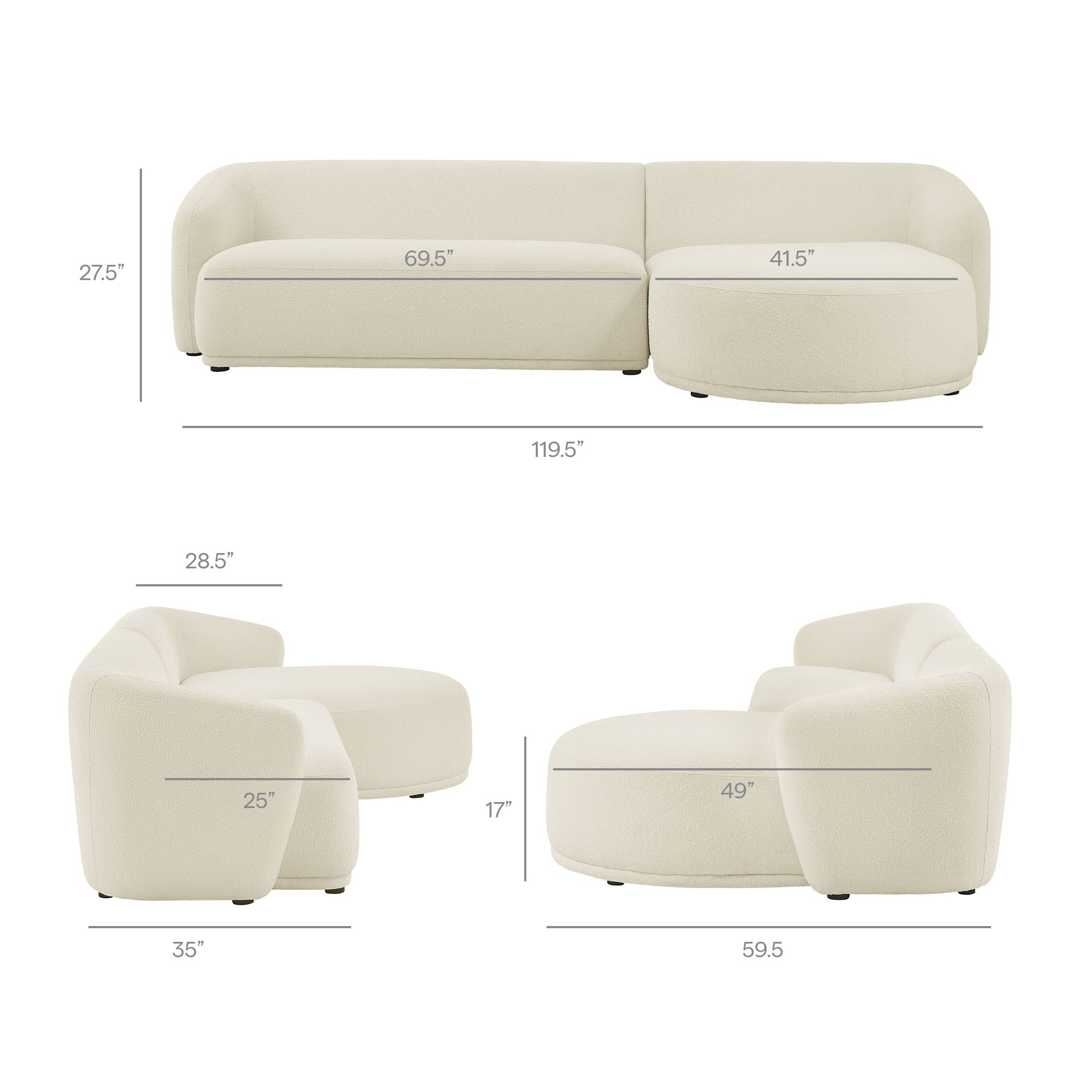 Modway EEI-7503 Monica 2 Piece Right Facing Boucle Fabric Modular Sofa with Chaise