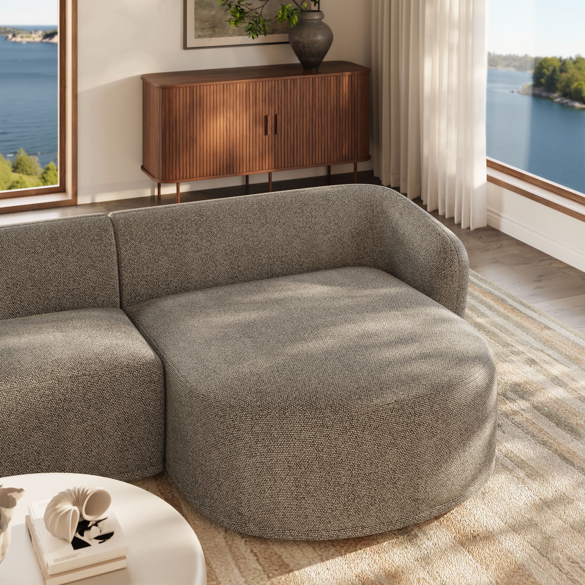 Modway EEI-7503 Monica 2 Piece Right Facing Boucle Fabric Modular Sofa with Chaise