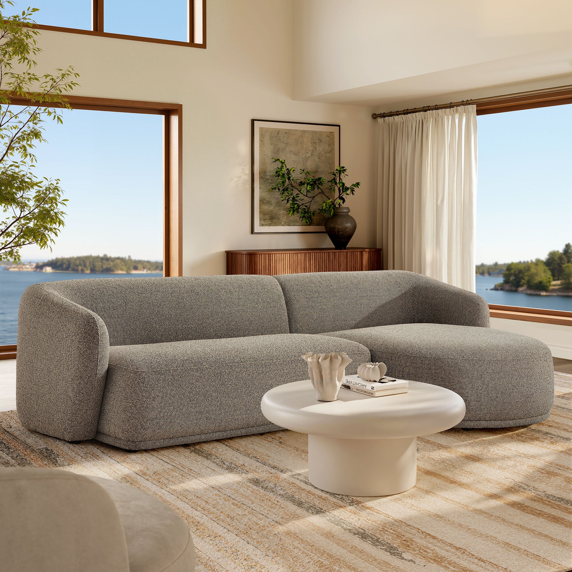 Modway EEI-7503 Monica 2 Piece Right Facing Boucle Fabric Modular Sofa with Chaise