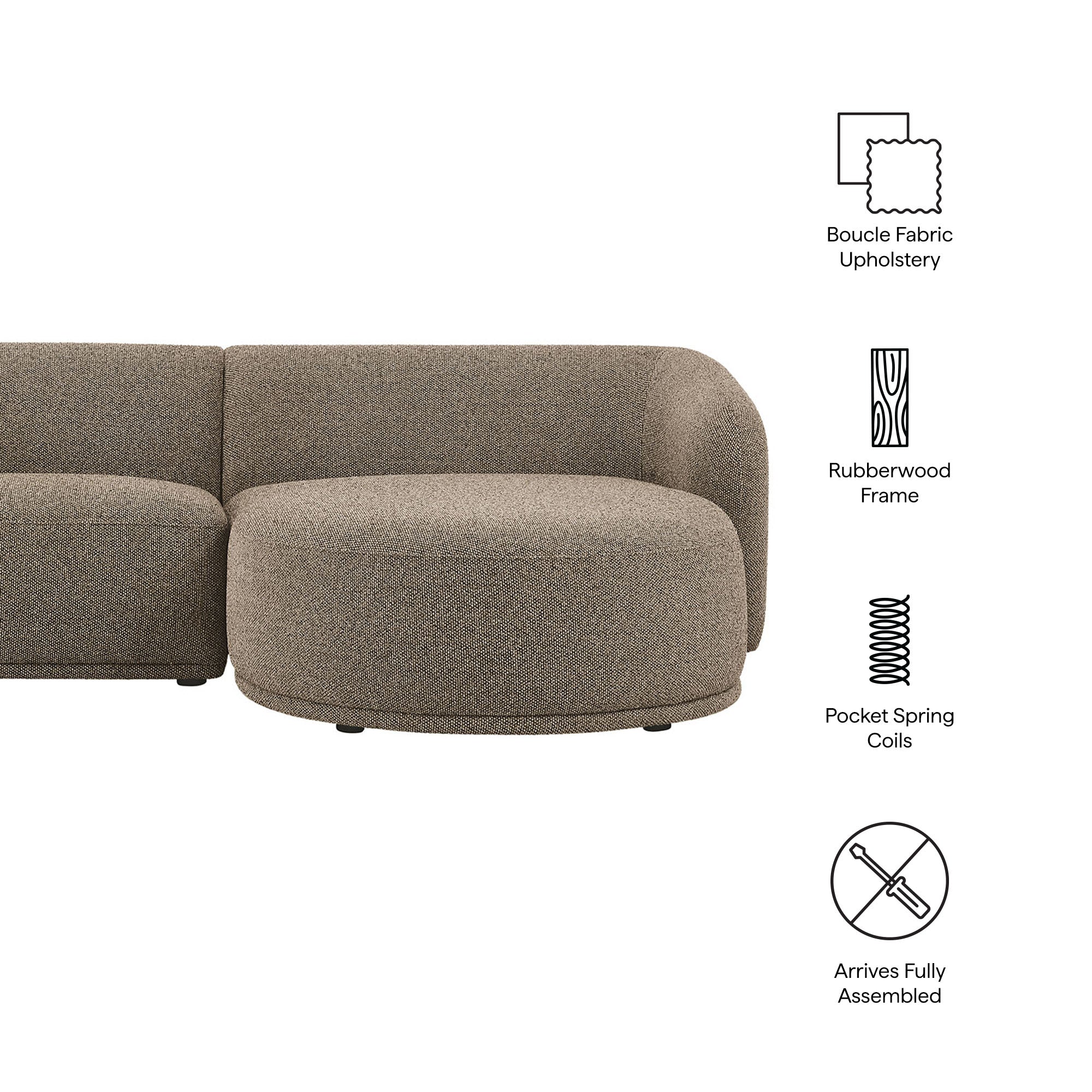 Modway EEI-7503 Monica 2 Piece Right Facing Boucle Fabric Modular Sofa with Chaise