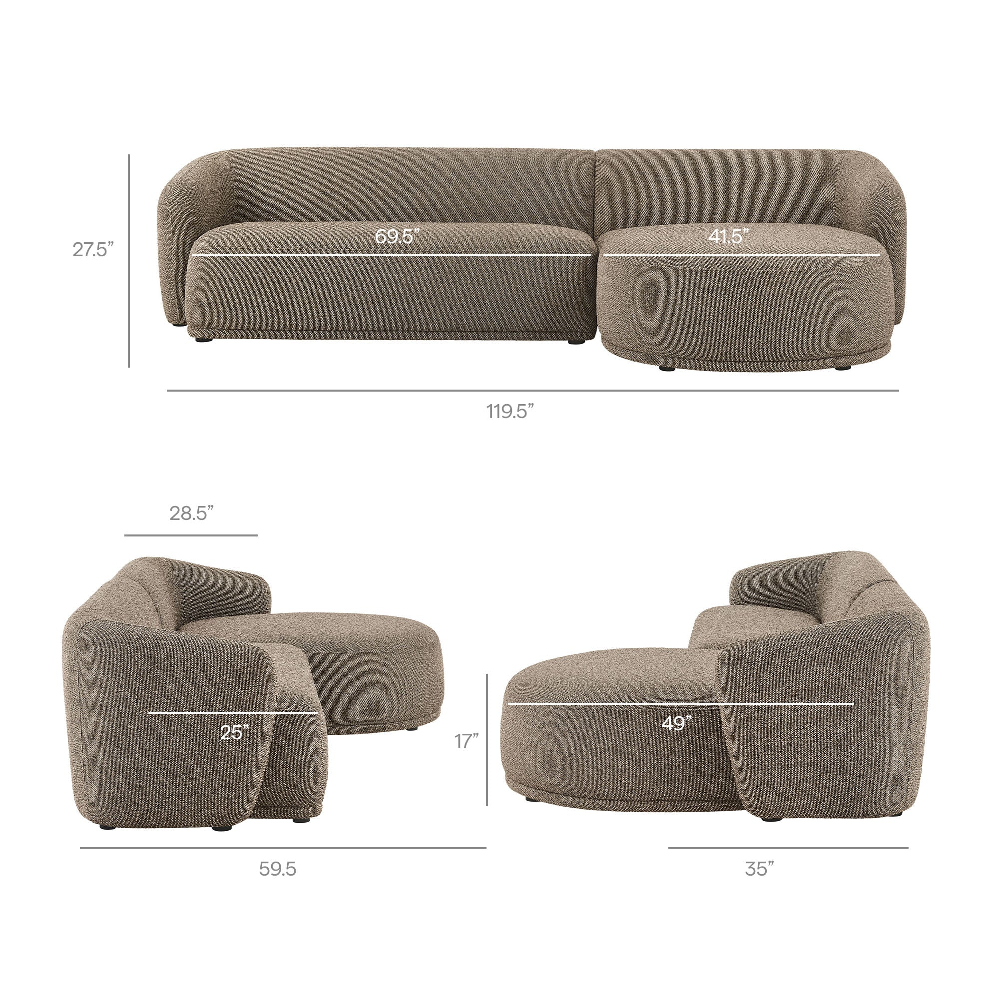 Modway EEI-7503 Monica 2 Piece Right Facing Boucle Fabric Modular Sofa with Chaise