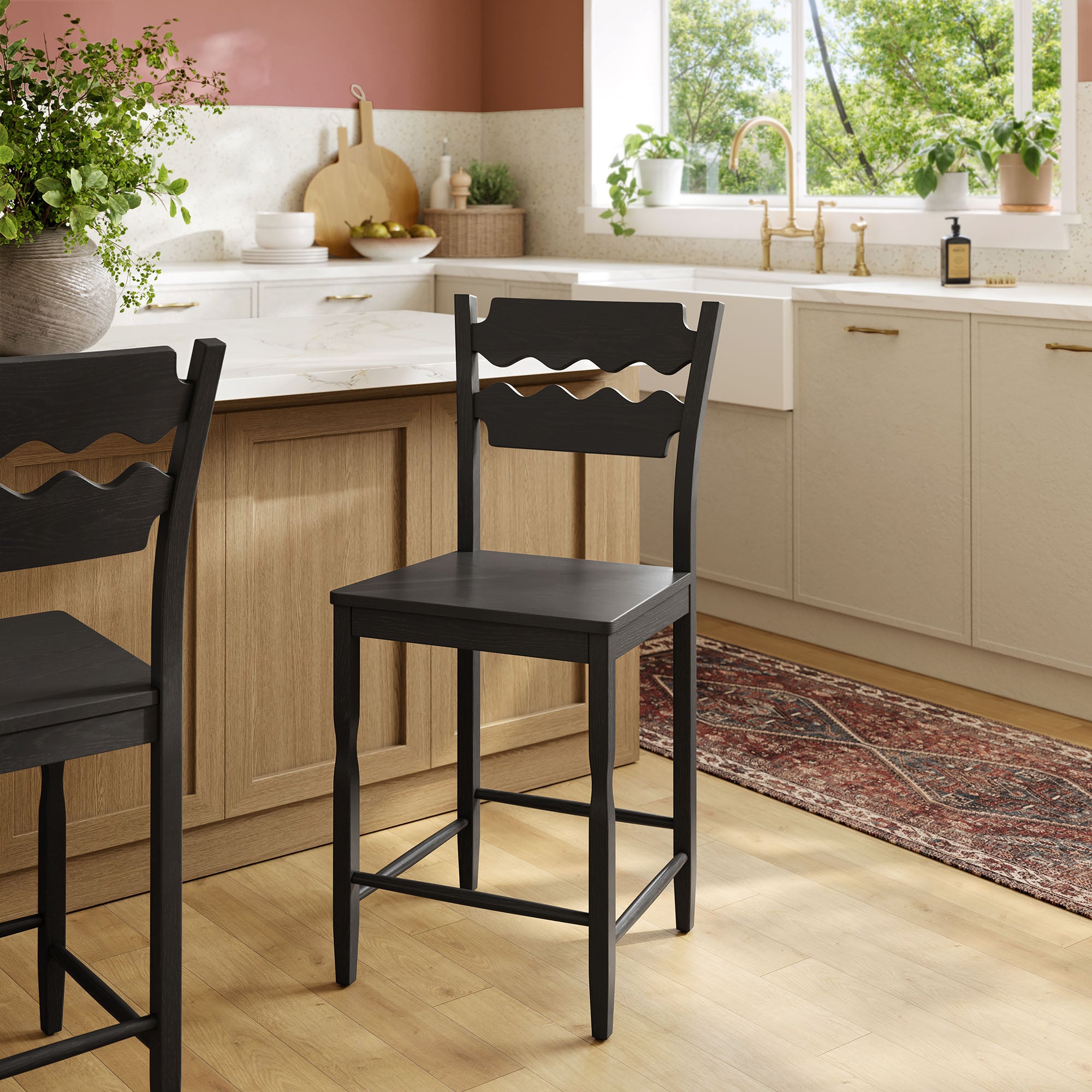 Modway Jax Oak Wood Counter Stool With Wavy Razor Back