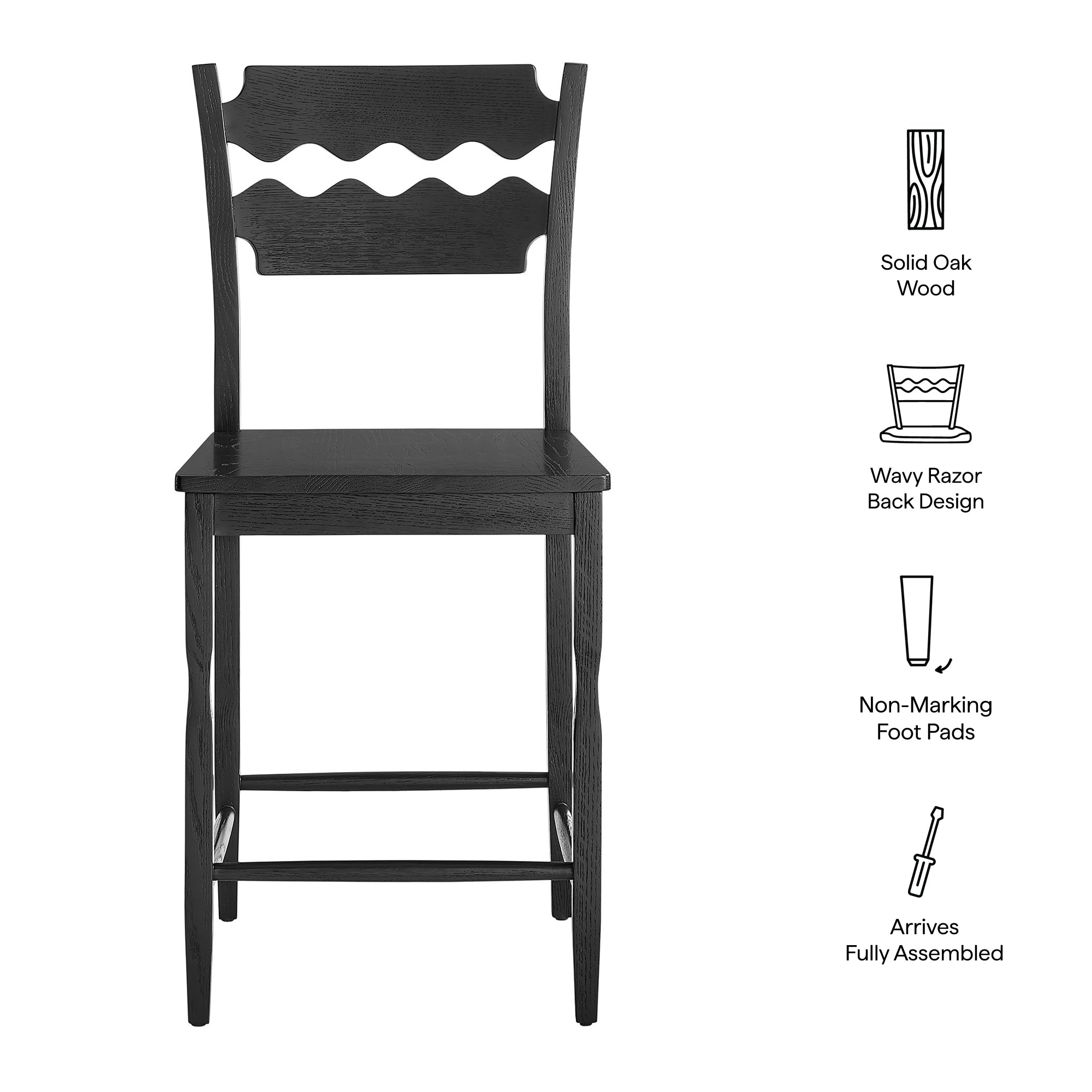Modway Jax Oak Wood Counter Stool With Wavy Razor Back
