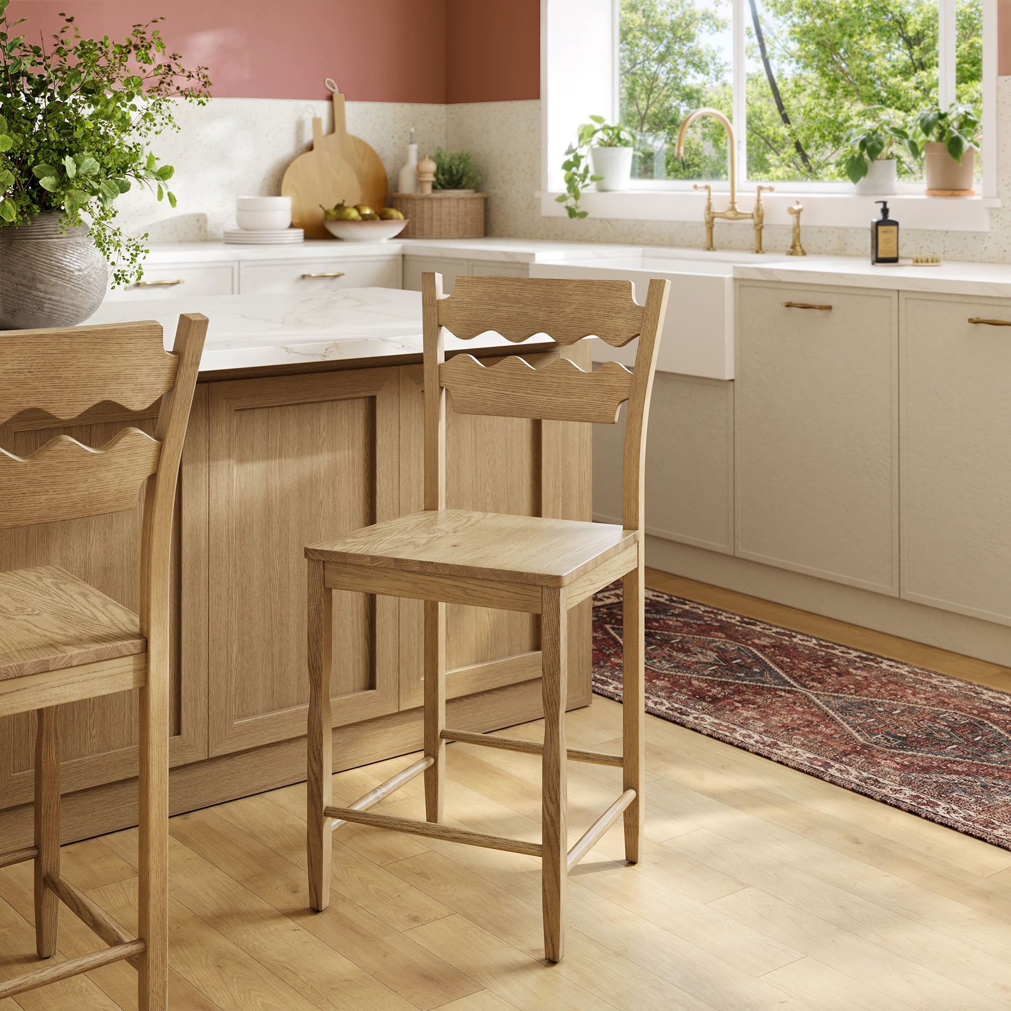 Modway Jax Oak Wood Counter Stool With Wavy Razor Back