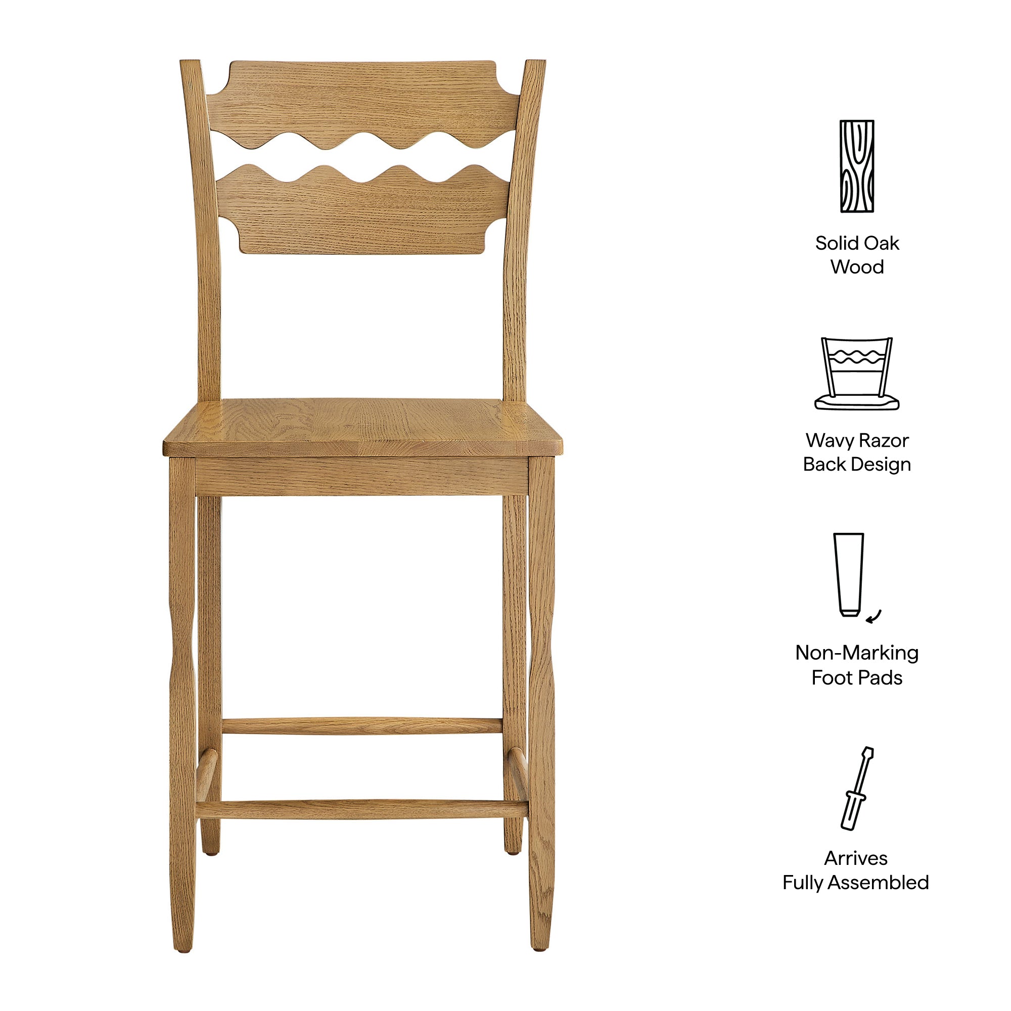 Modway Jax Oak Wood Counter Stool With Wavy Razor Back