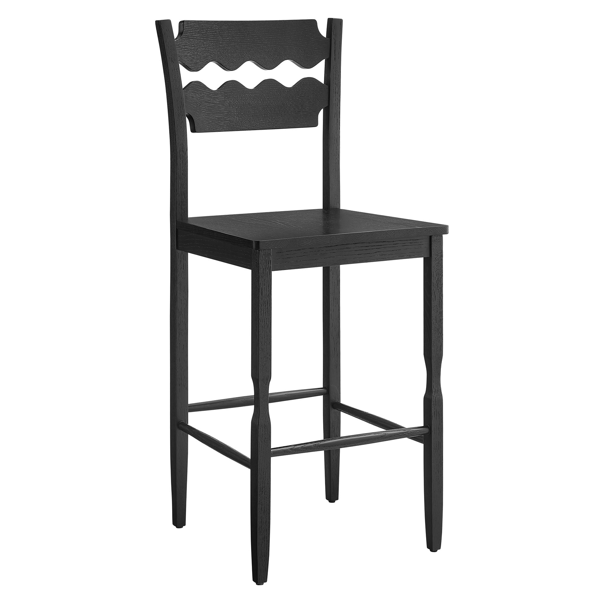 Modway Jax Oak Wood Bar Stool With Wavy Razor Back