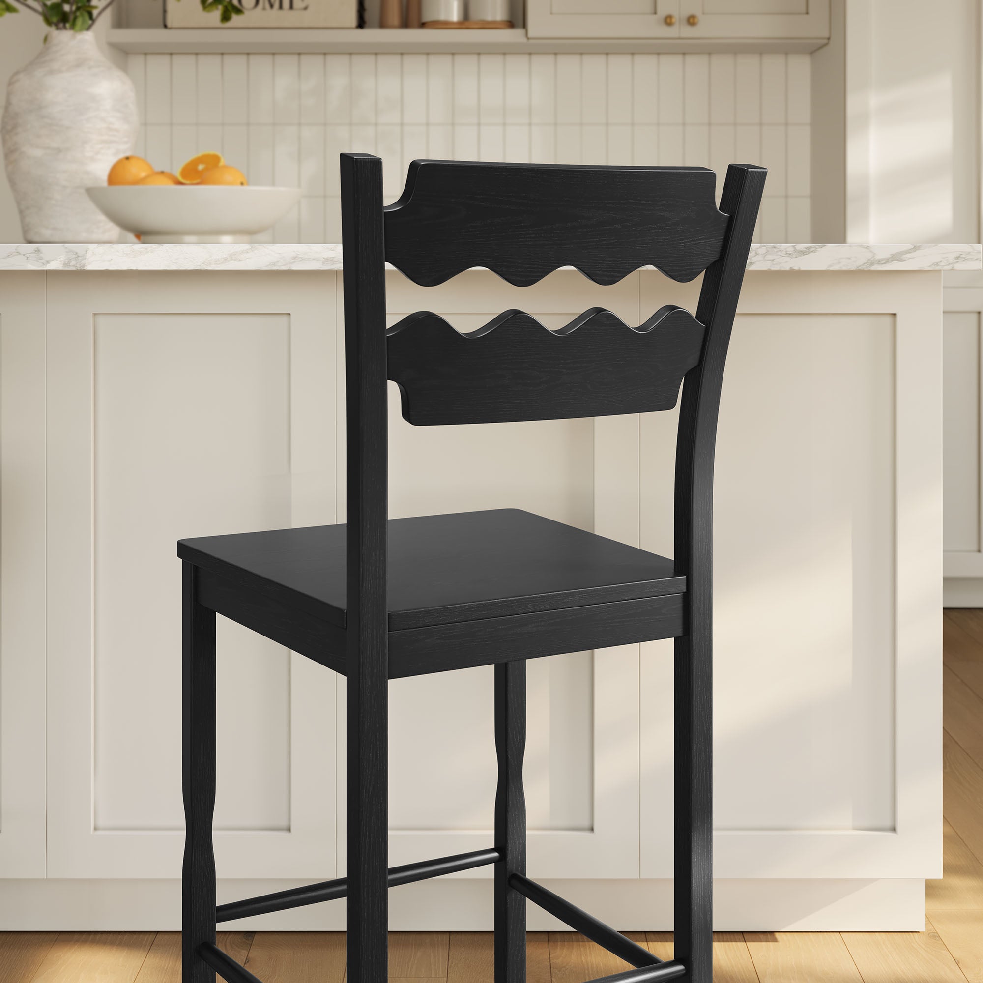 Modway Jax Oak Wood Bar Stool With Wavy Razor Back