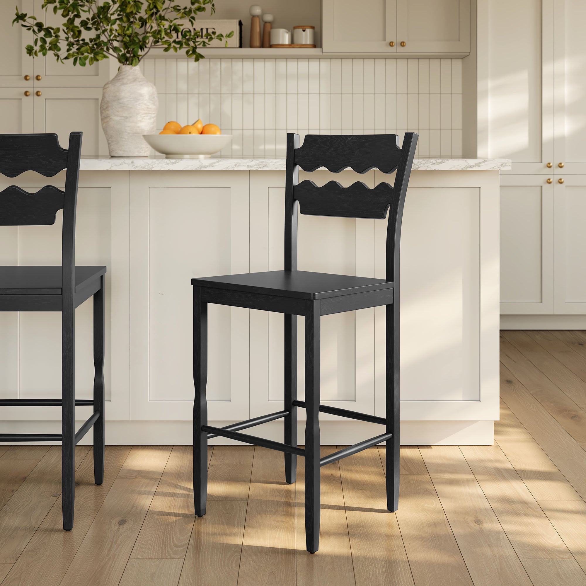 Modway Jax Oak Wood Bar Stool With Wavy Razor Back