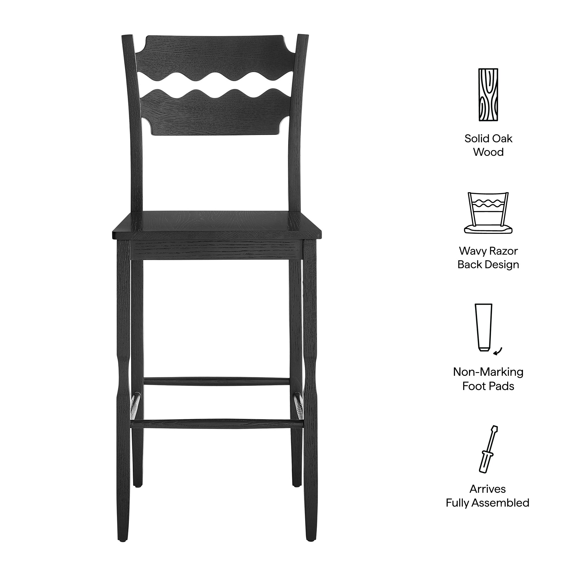 Modway EEI-7506 Jax Oak Wood Bar Stool With Wavy Razor Back