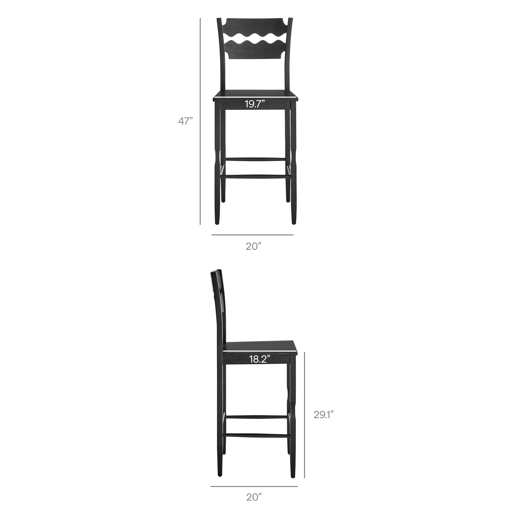 Modway Jax Oak Wood Bar Stool With Wavy Razor Back