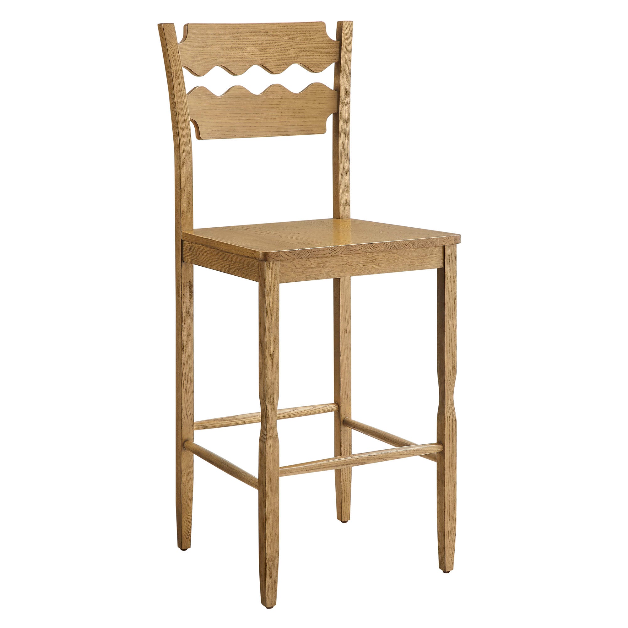 Modway Jax Oak Wood Bar Stool With Wavy Razor Back
