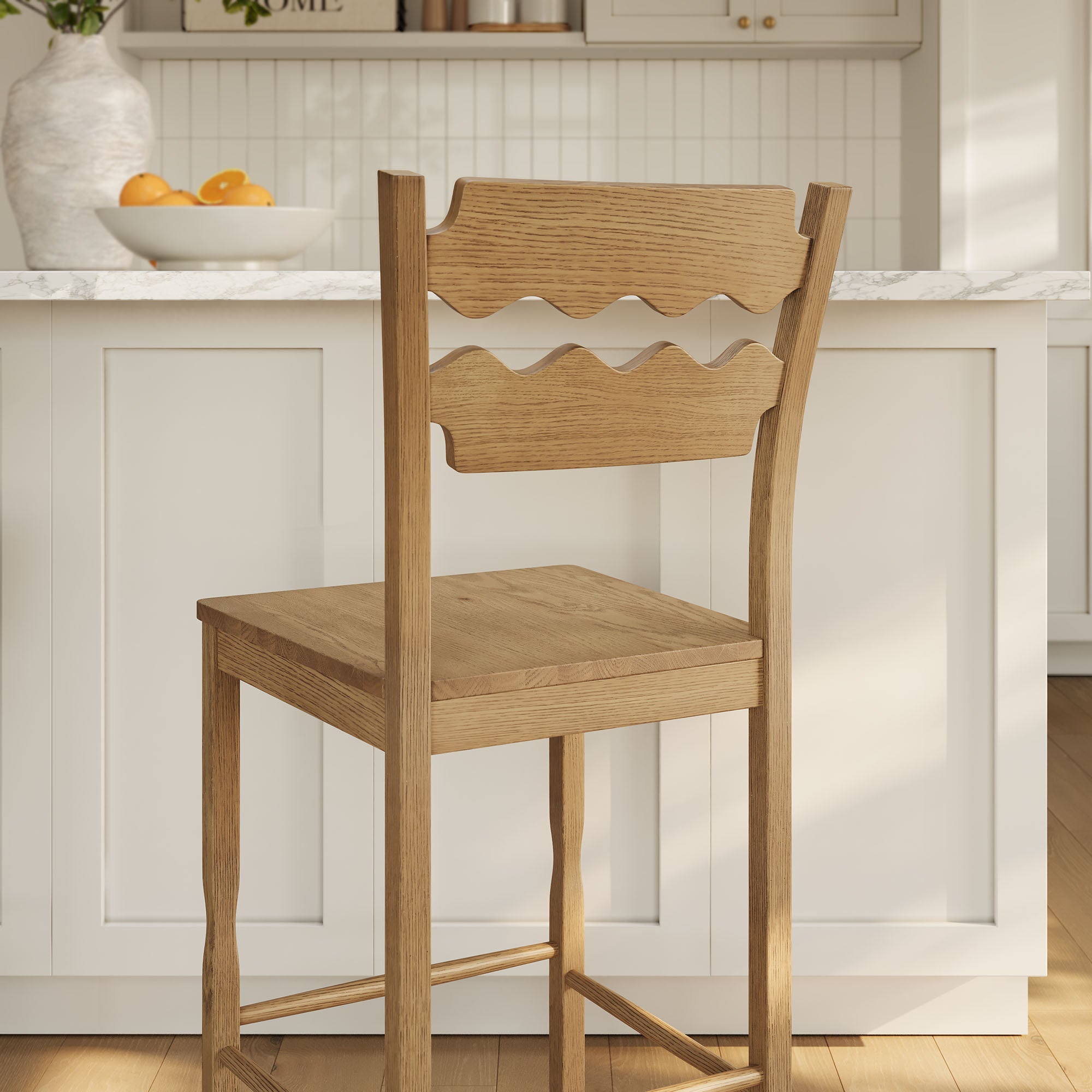 Modway Jax Oak Wood Bar Stool With Wavy Razor Back