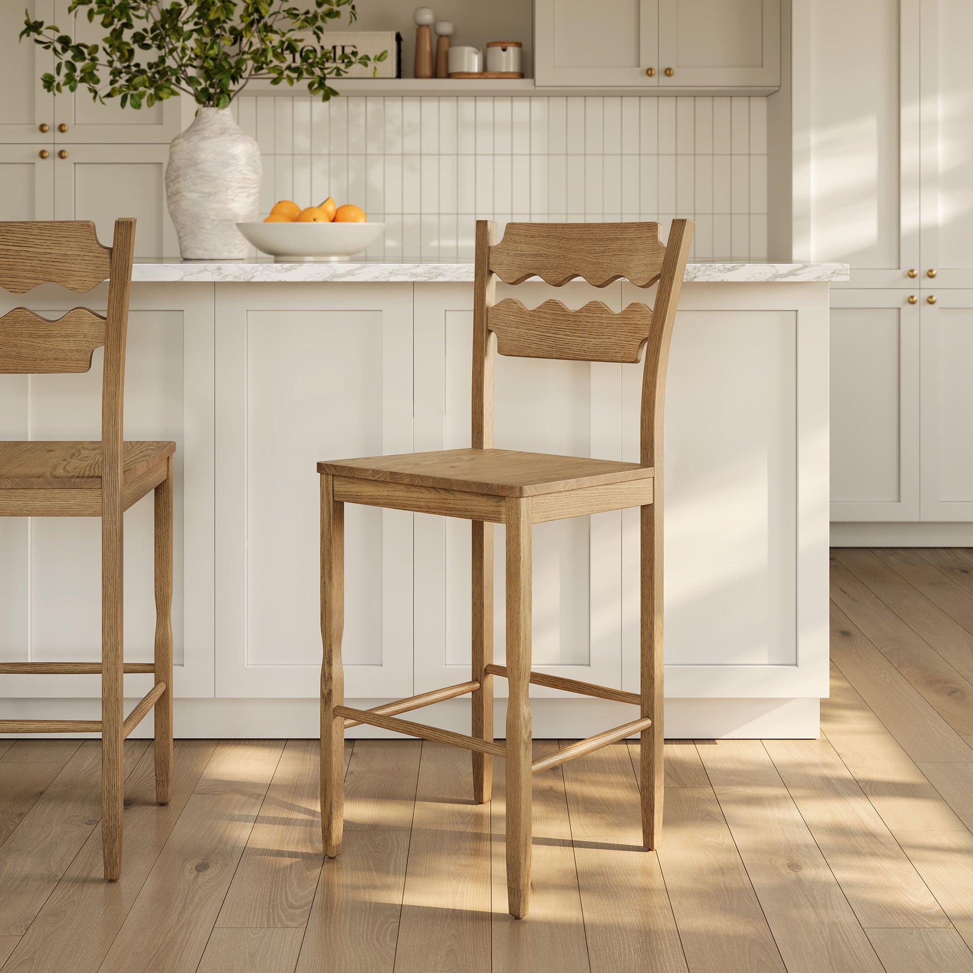 Modway Jax Oak Wood Bar Stool With Wavy Razor Back