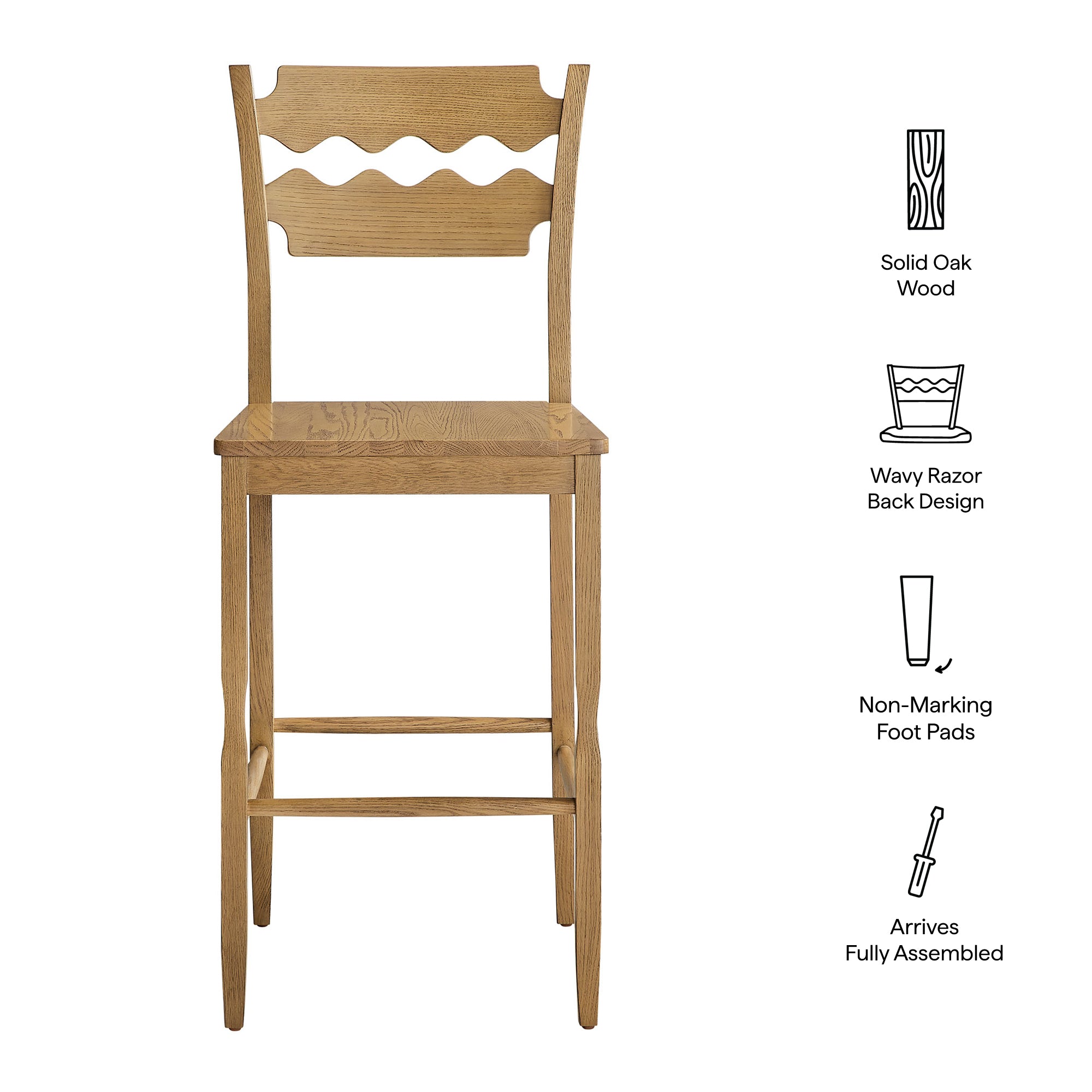 Modway Jax Oak Wood Bar Stool With Wavy Razor Back
