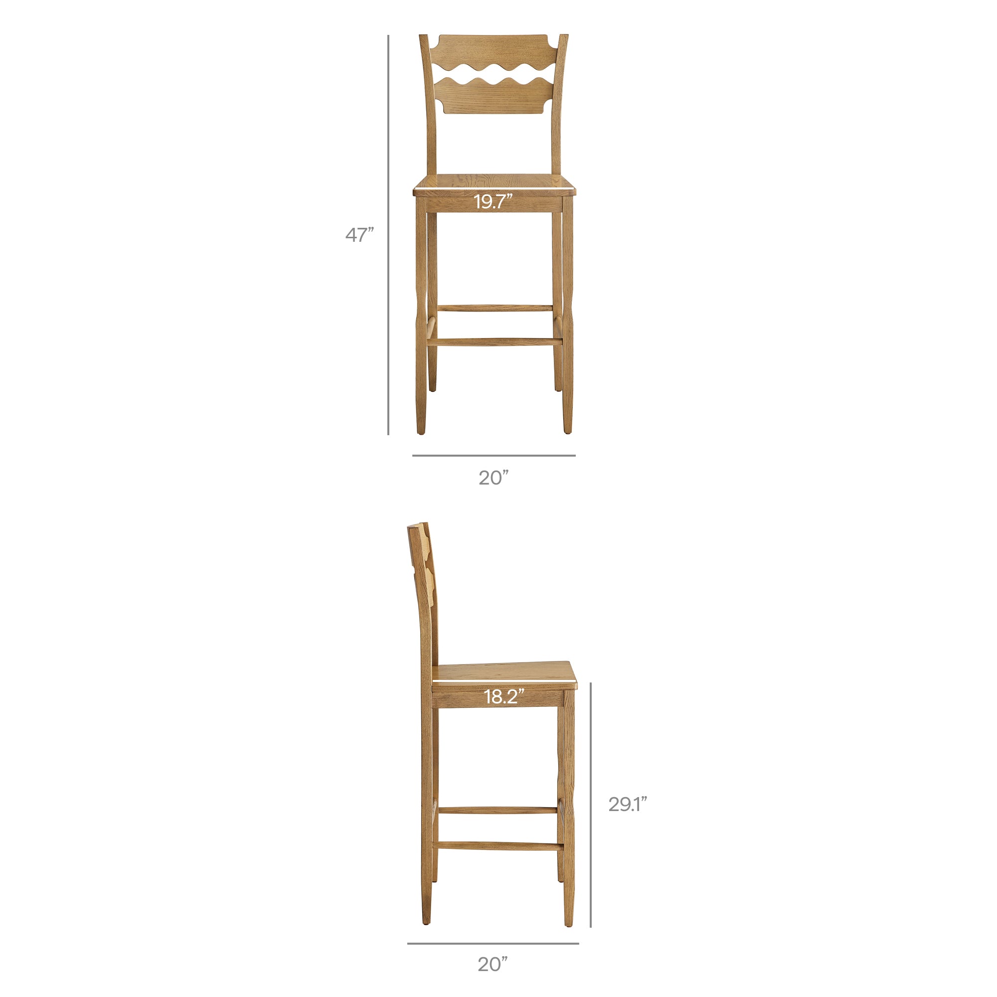 Modway EEI-7506 Jax Oak Wood Bar Stool With Wavy Razor Back