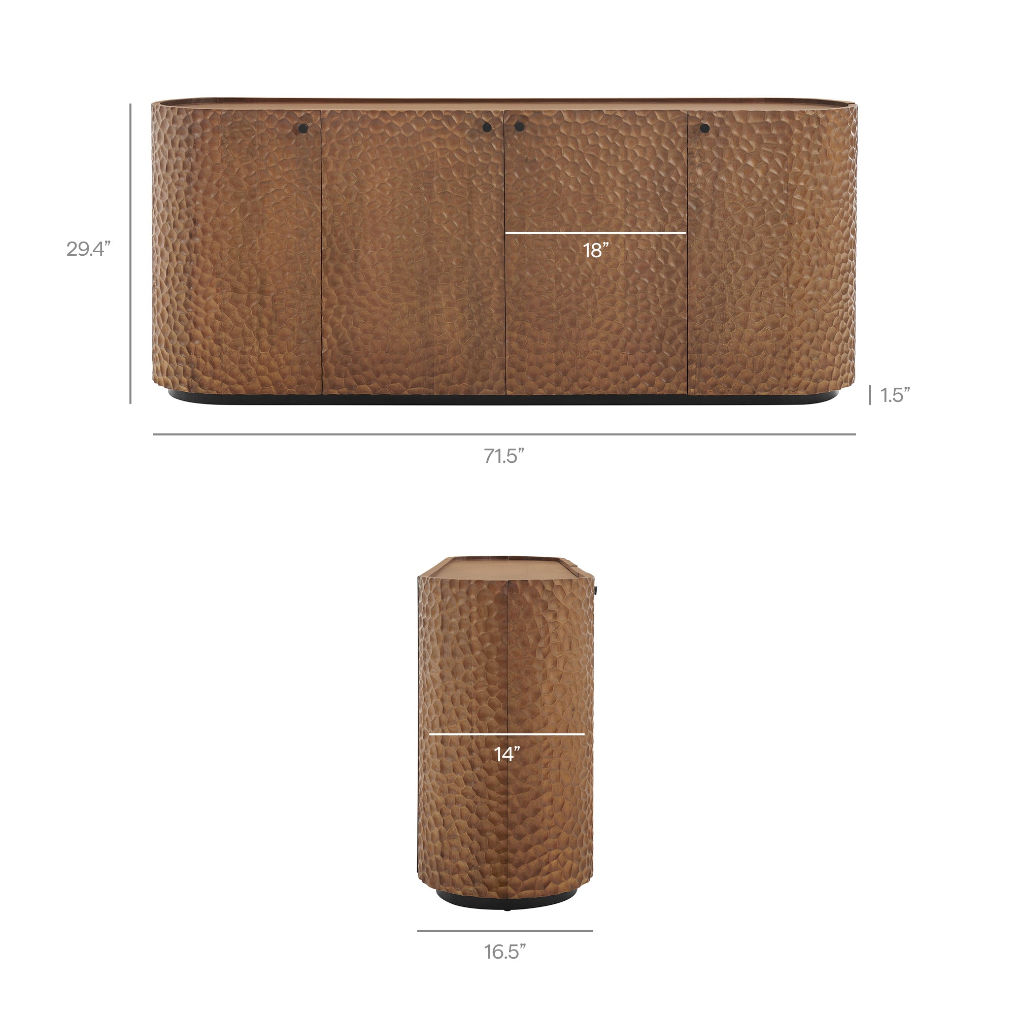 Modway EEI-7510 Aven 71.5 Inch Oval Chiseled Wood Sideboard Buffet Cabinet with Hammered Effect