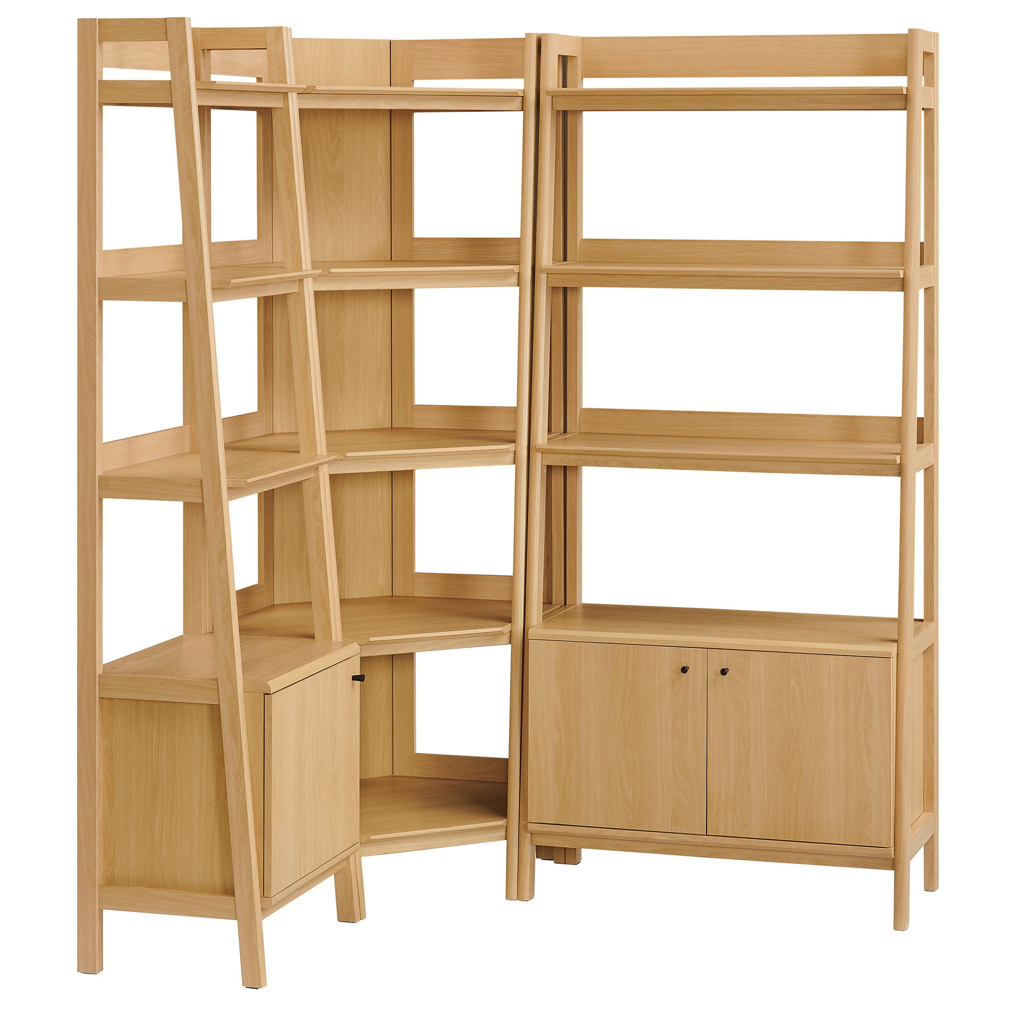 Modway Bixby 3 Piece Corner Bookshelf Set With Wide and Narrow Bookshelves