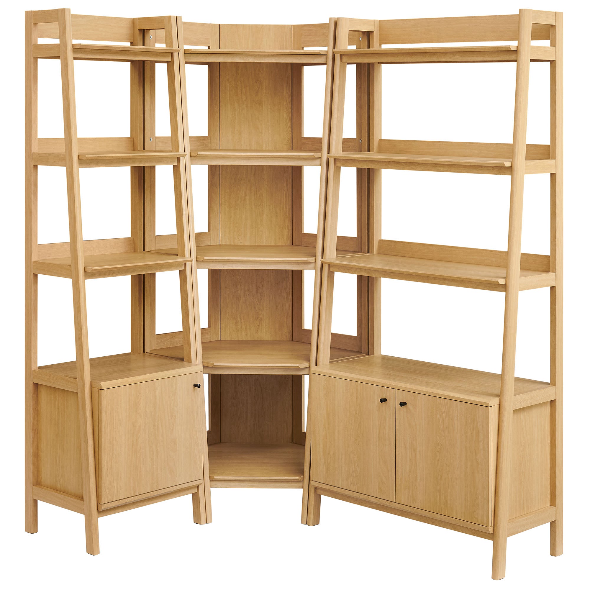 Modway Bixby 3 Piece Corner Bookshelf Set With Wide and Narrow Bookshelves
