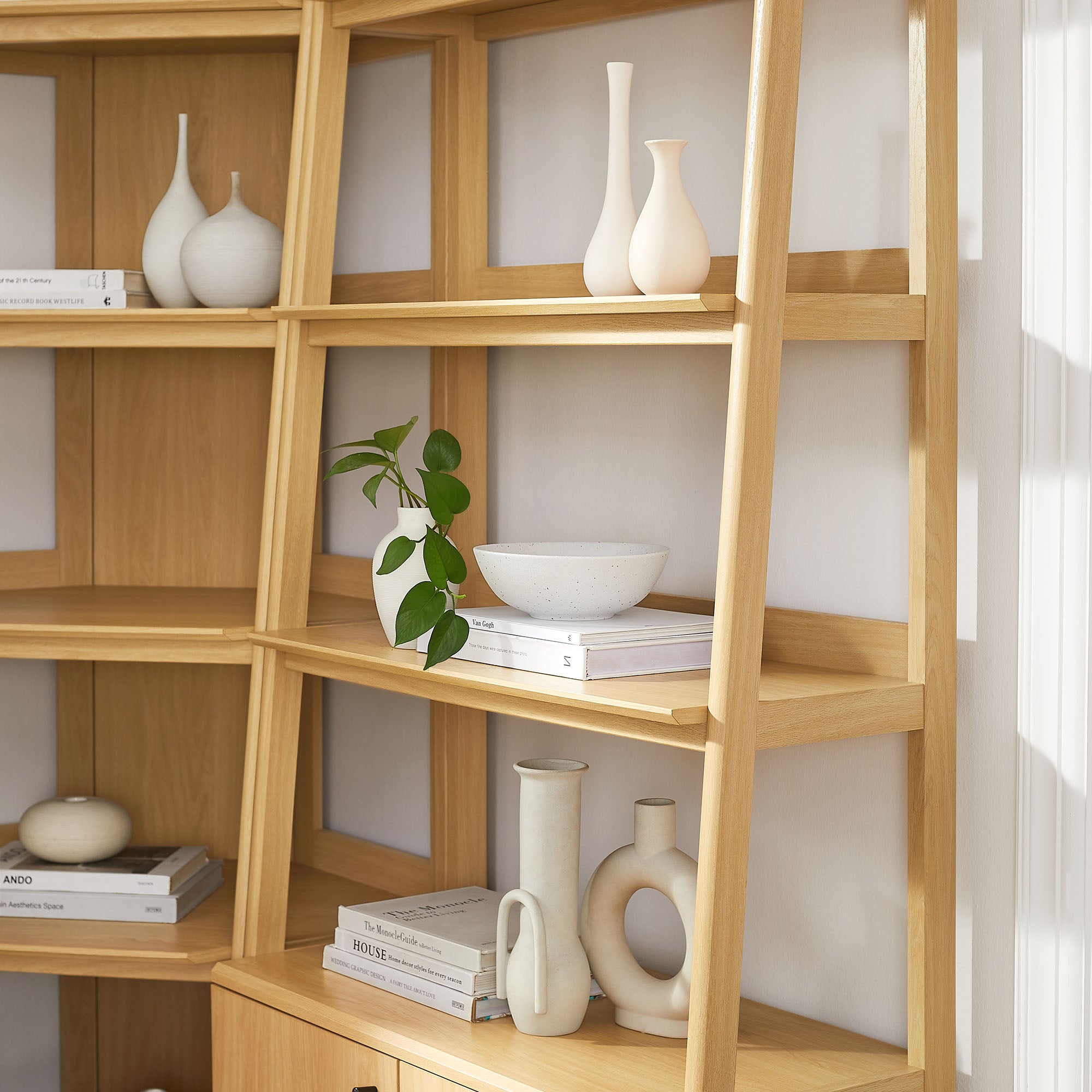 Modway Bixby 3 Piece Corner Bookshelf Set With Wide and Narrow Bookshelves
