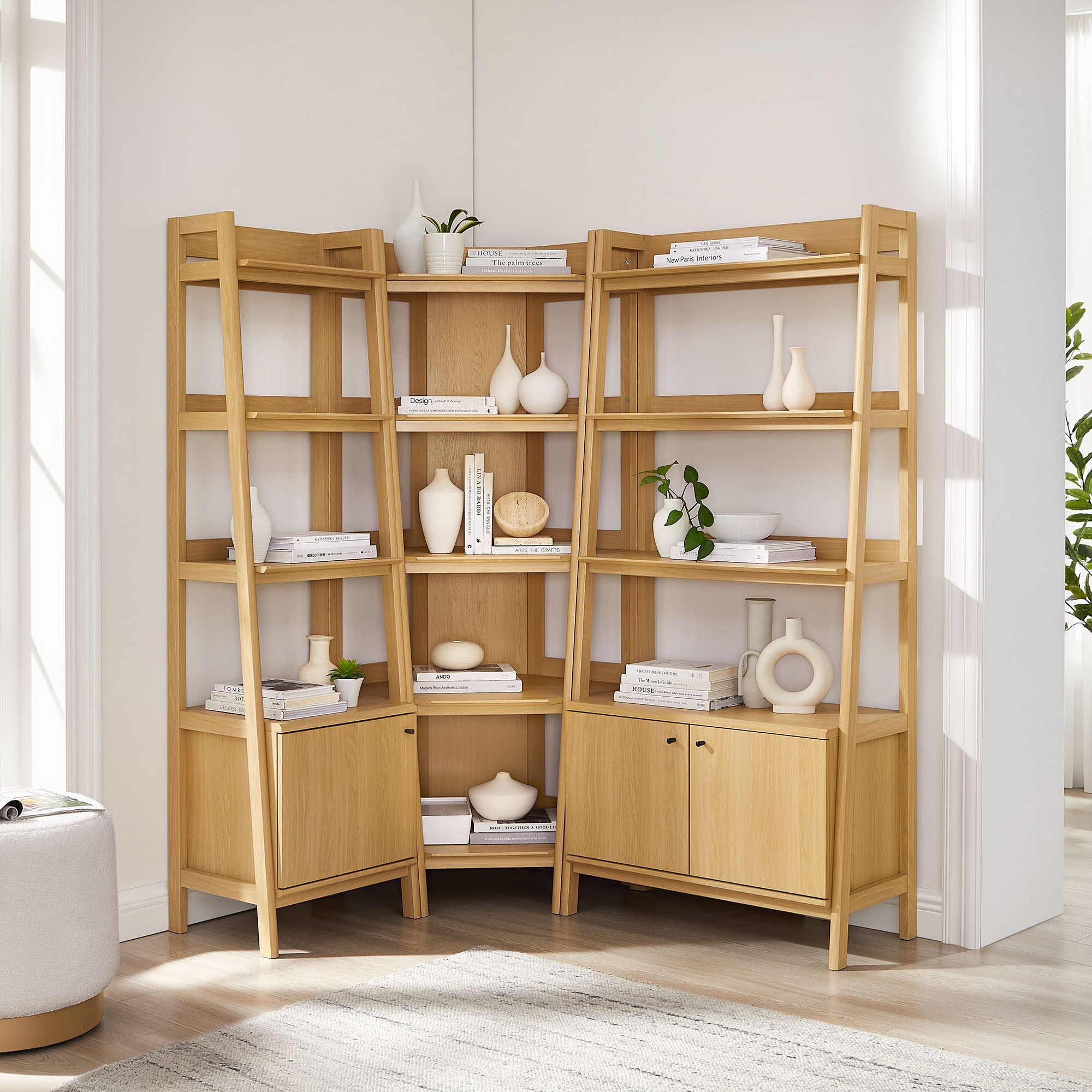 Modway Bixby 3 Piece Corner Bookshelf Set With Wide and Narrow Bookshelves