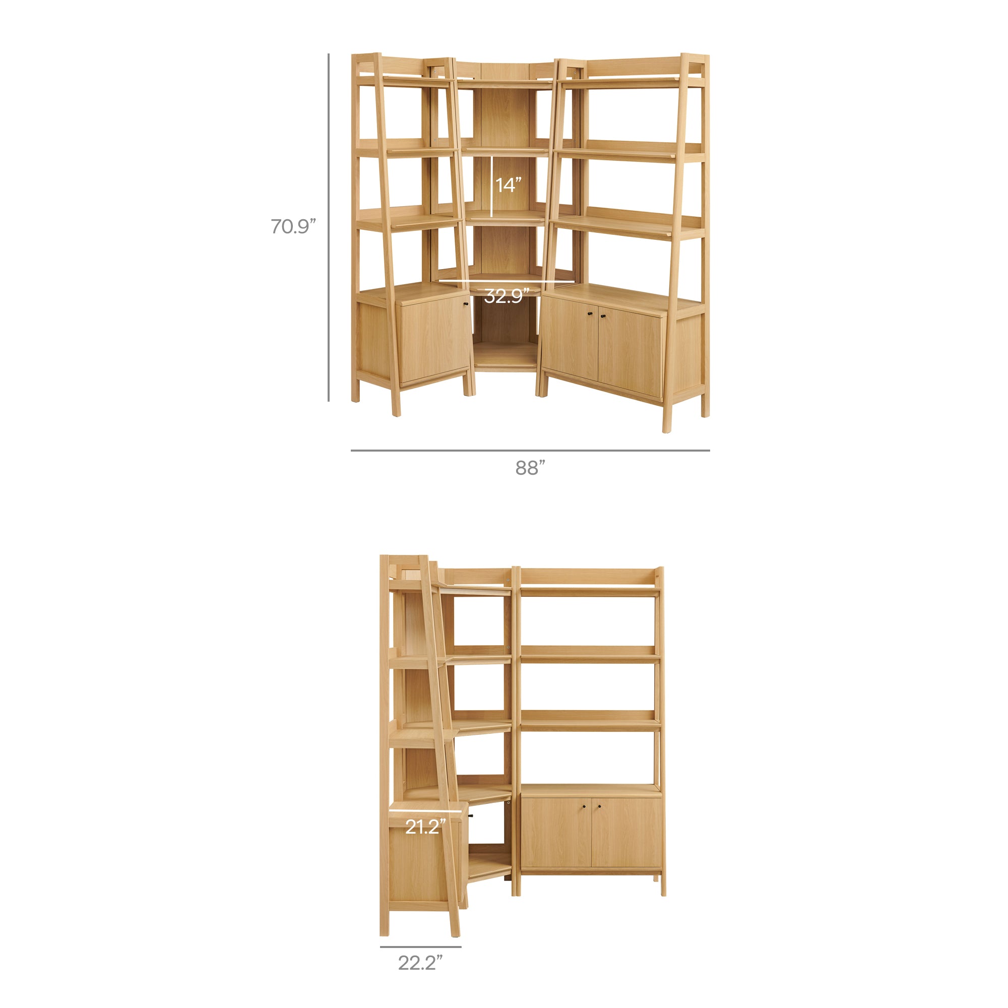 Modway Bixby 3 Piece Corner Bookshelf Set With Wide and Narrow Bookshelves