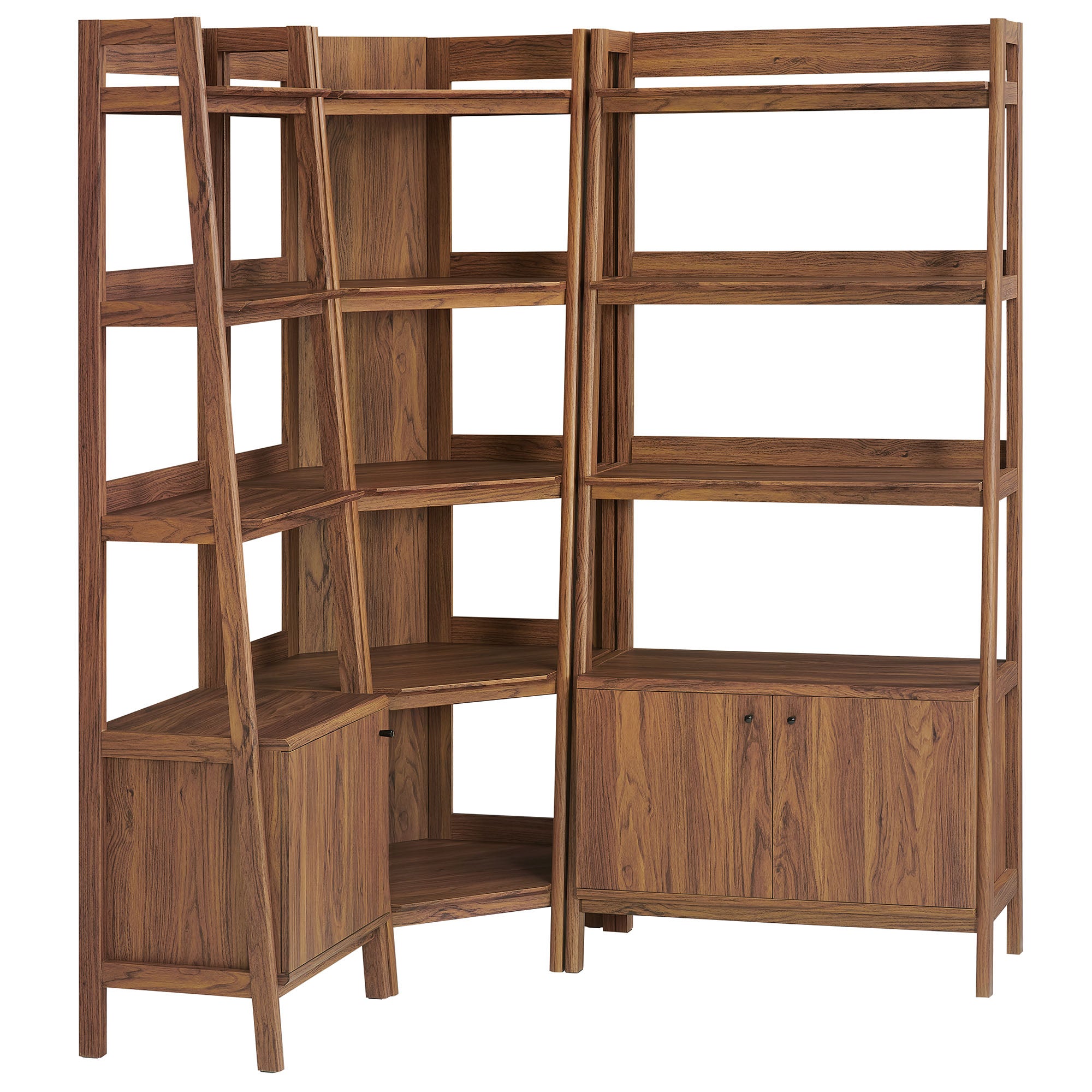 Modway Bixby 3 Piece Corner Bookshelf Set With Wide and Narrow Bookshelves