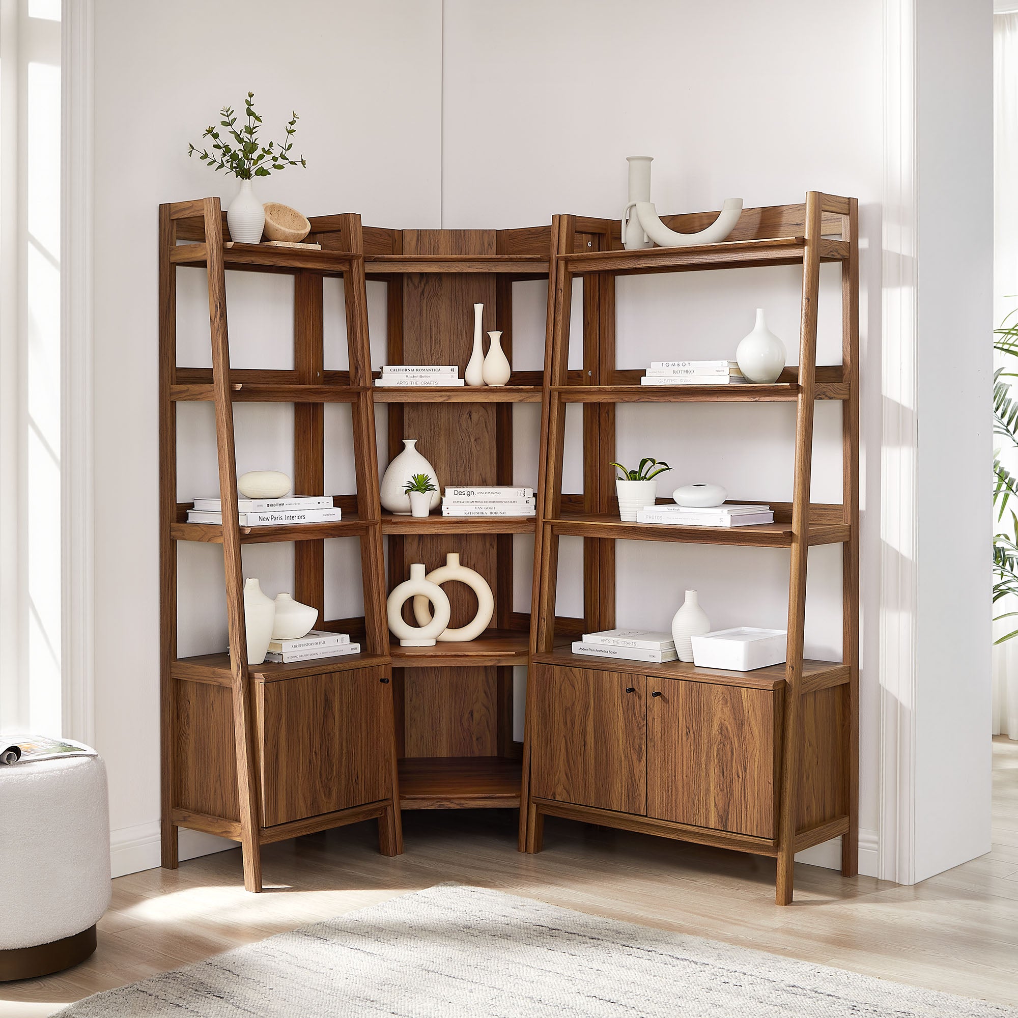 Modway EEI-7511 Bixby 3 Piece Corner Bookshelf Set With Wide and Narrow Bookshelves