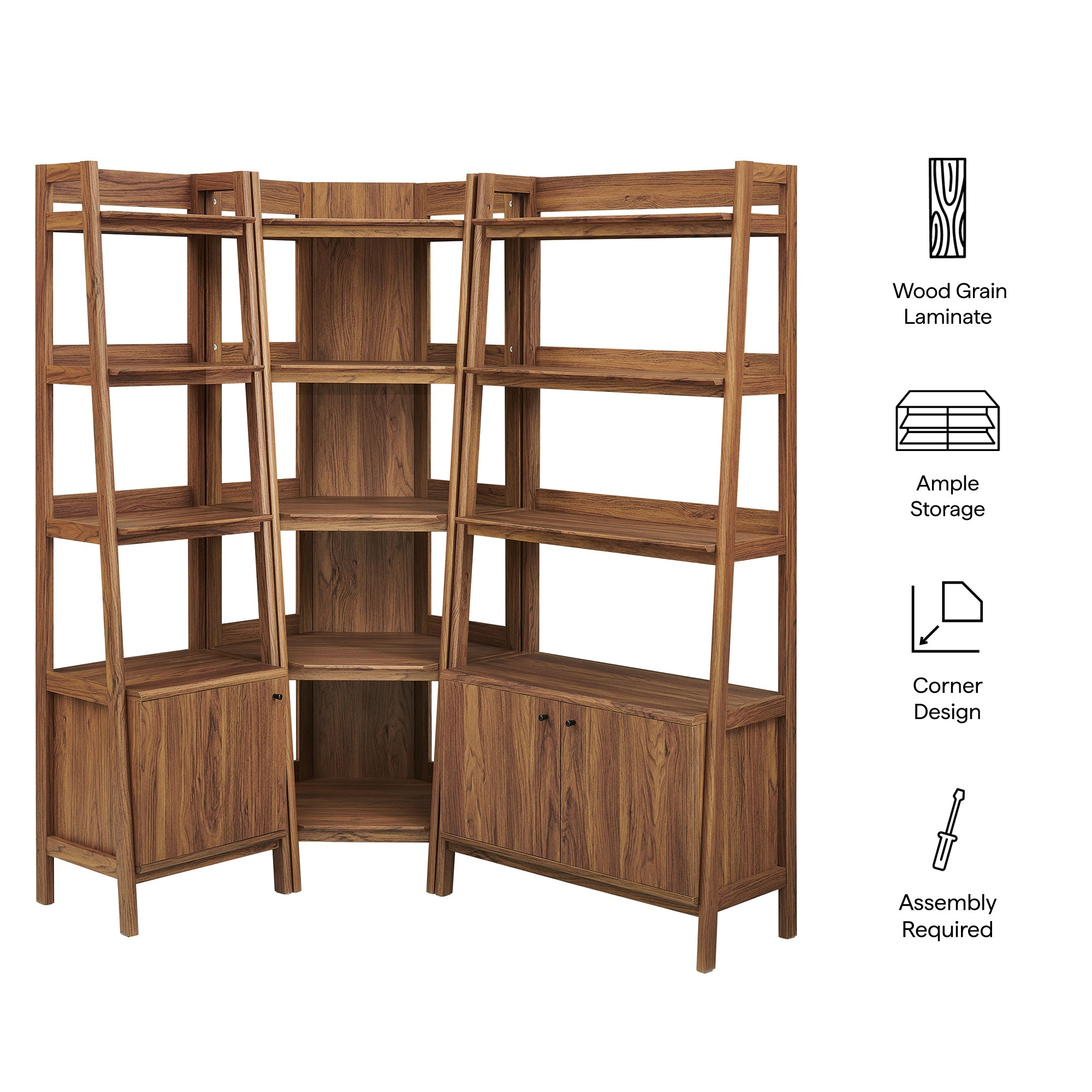 Modway EEI-7511 Bixby 3 Piece Corner Bookshelf Set With Wide and Narrow Bookshelves