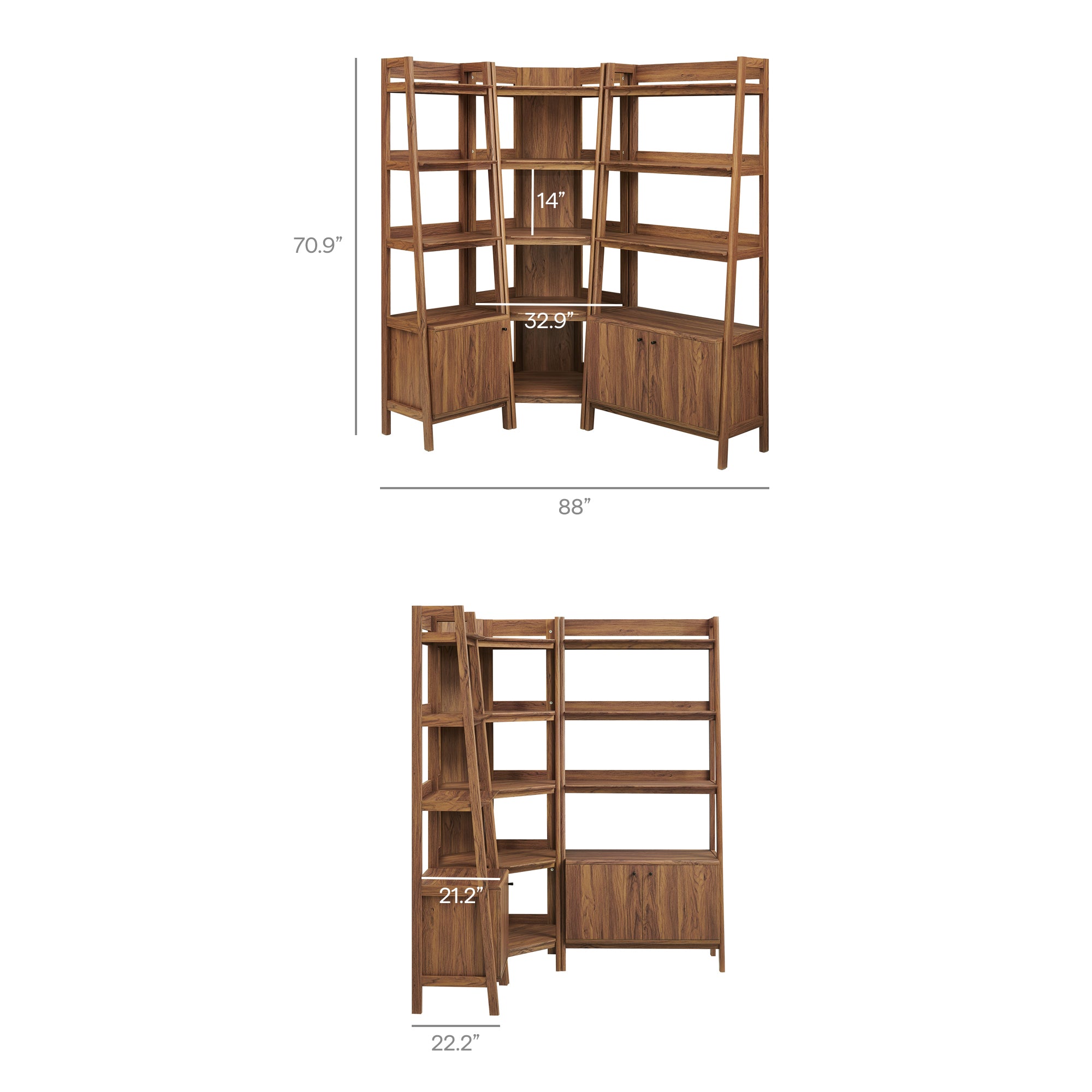 Modway EEI-7511 Bixby 3 Piece Corner Bookshelf Set With Wide and Narrow Bookshelves