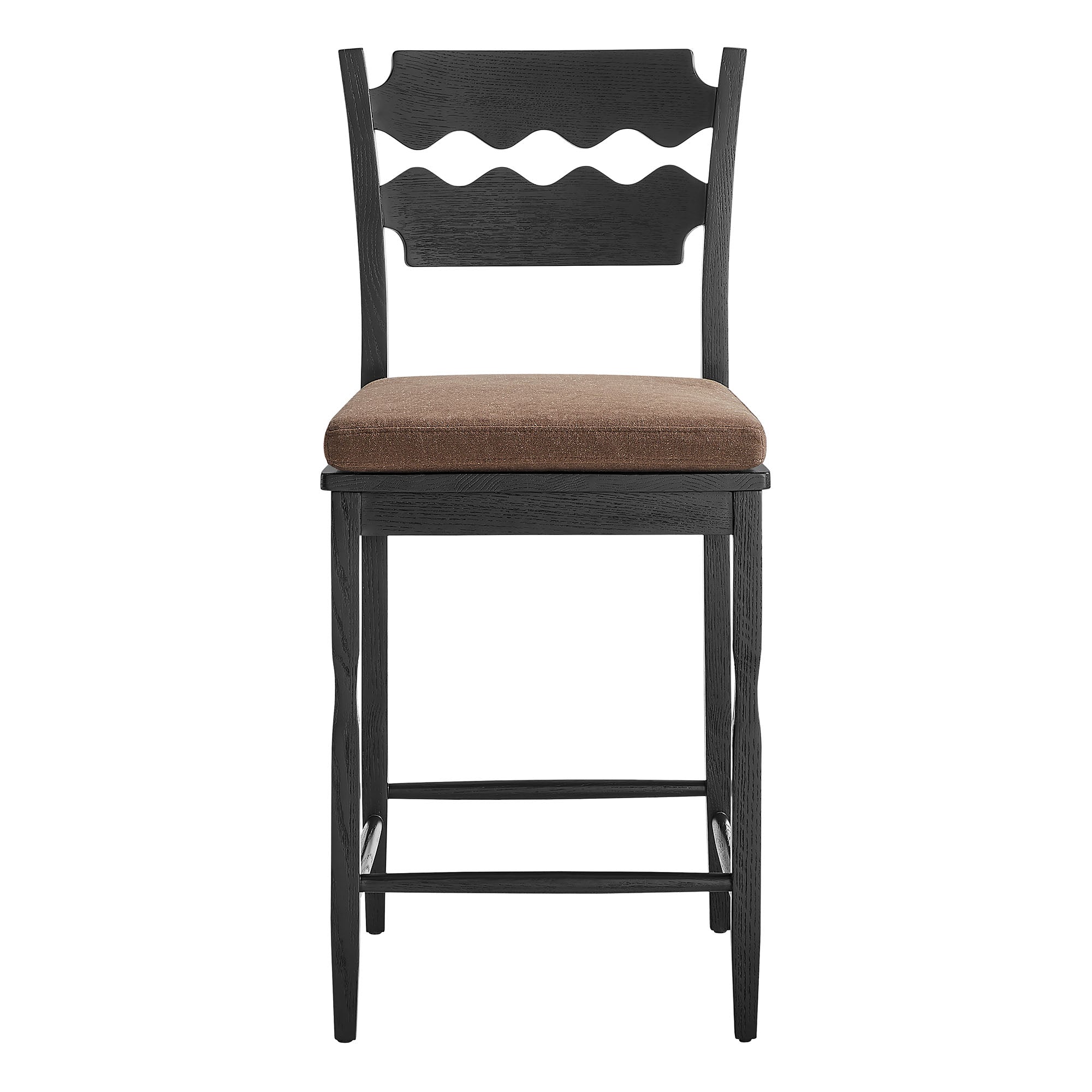 Modway Jax Oak Wood Counter Stool With Wavy Razor Back and Cushion