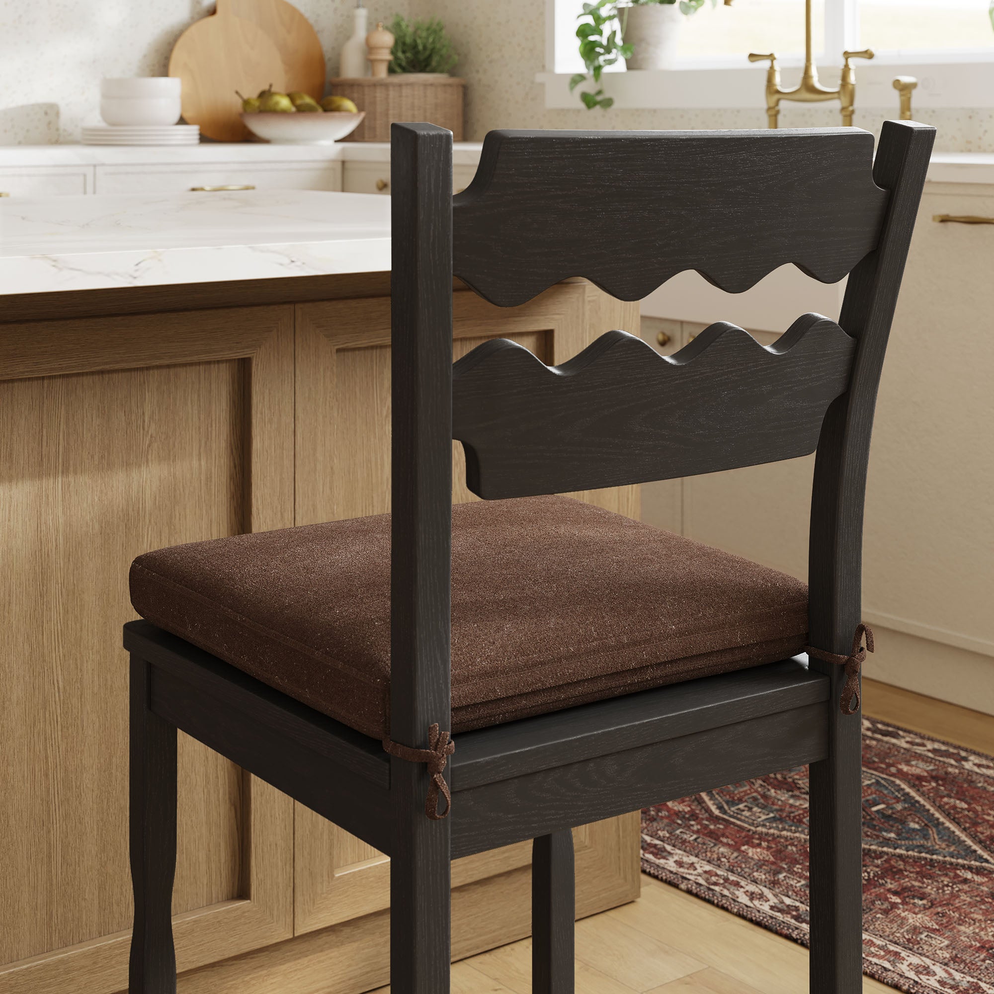 Modway Jax Oak Wood Counter Stool With Wavy Razor Back and Cushion
