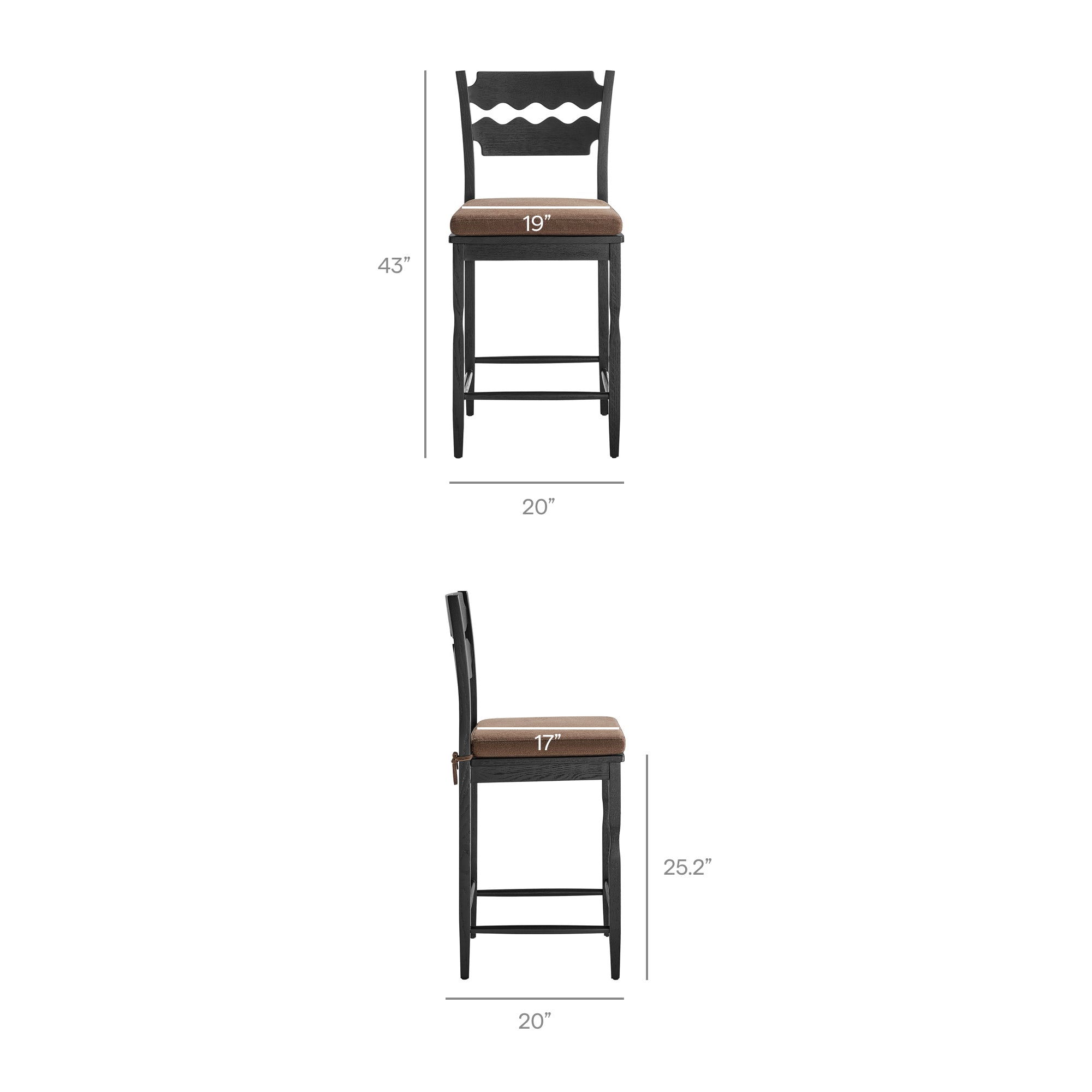 Modway EEI-7518 Jax Oak Wood Counter Stool With Wavy Razor Back and Cushion