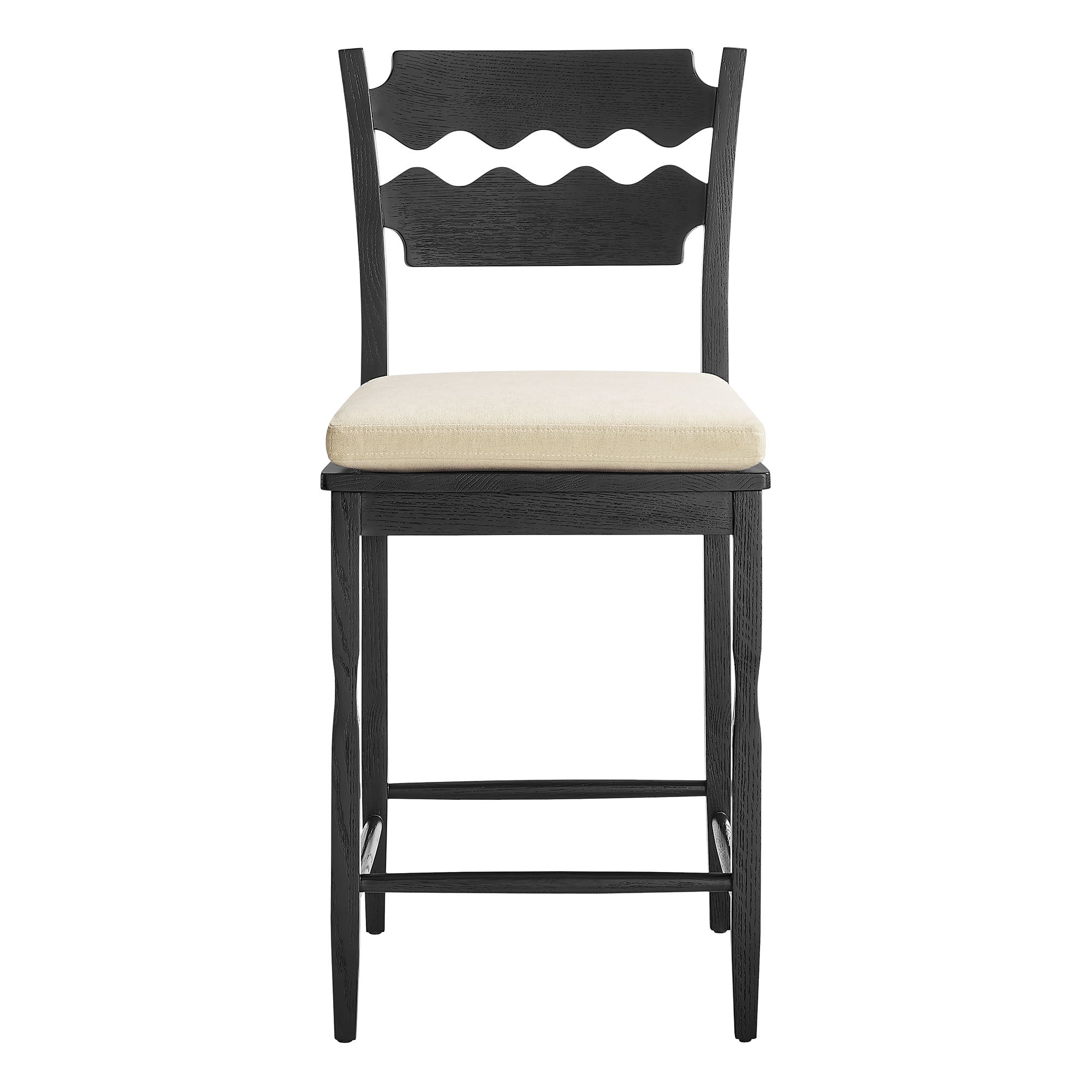 Modway Jax Oak Wood Counter Stool With Wavy Razor Back and Cushion