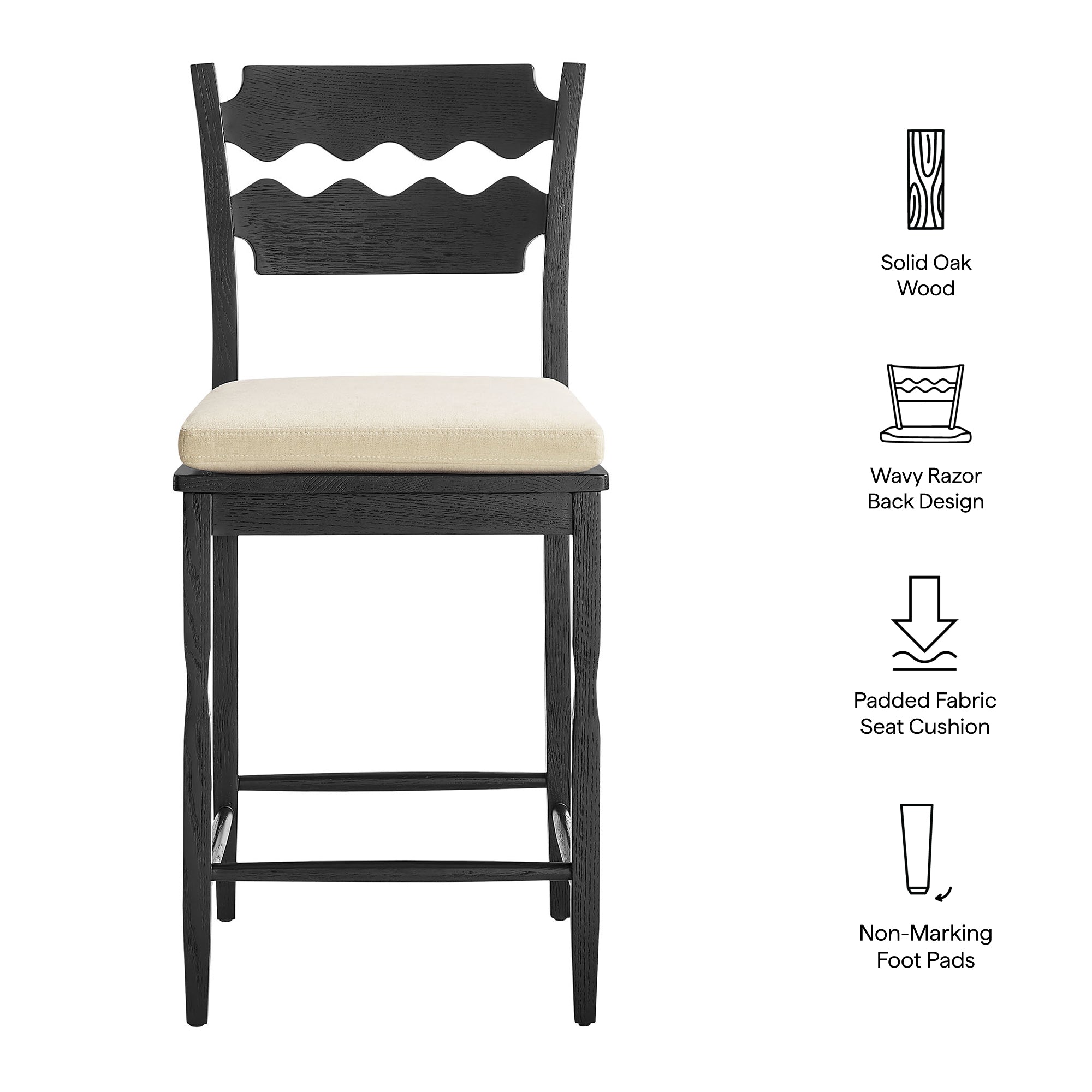 Modway EEI-7518 Jax Oak Wood Counter Stool With Wavy Razor Back and Cushion