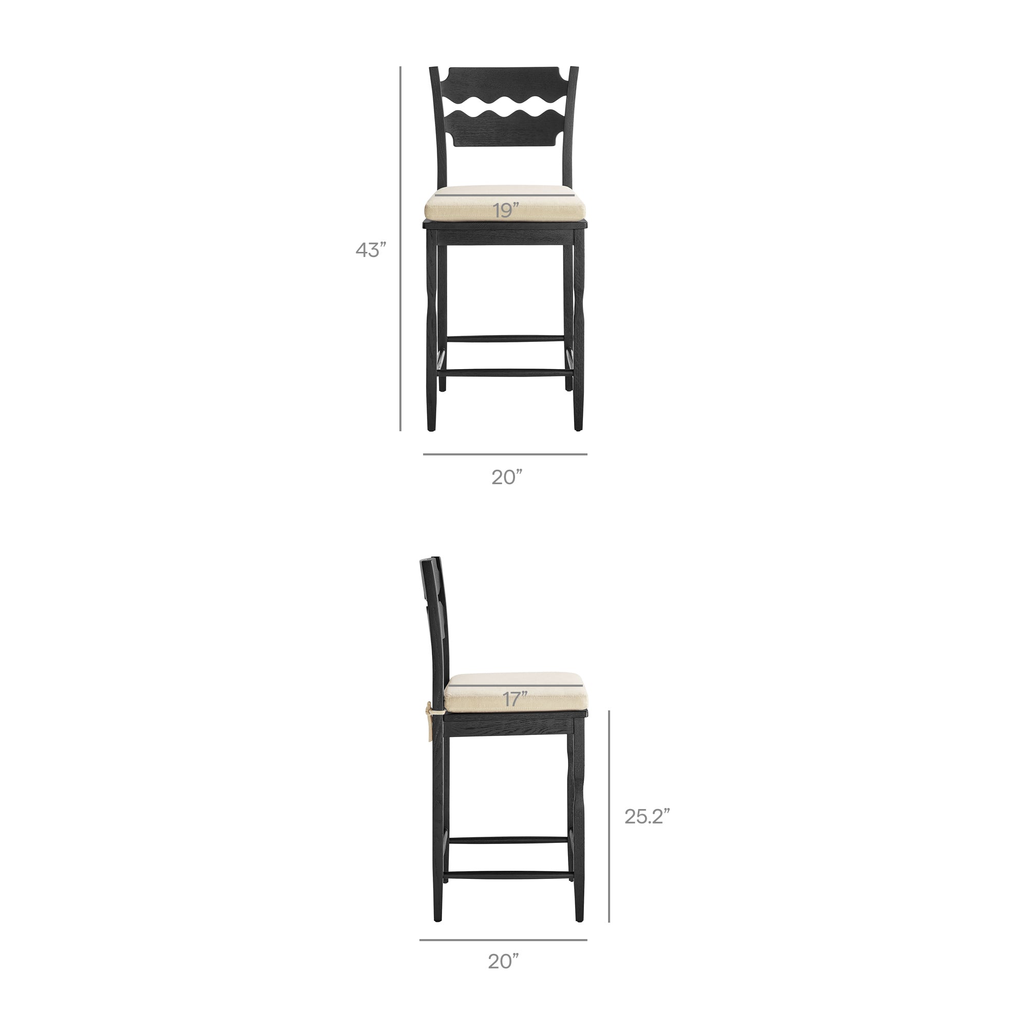 Modway EEI-7518 Jax Oak Wood Counter Stool With Wavy Razor Back and Cushion