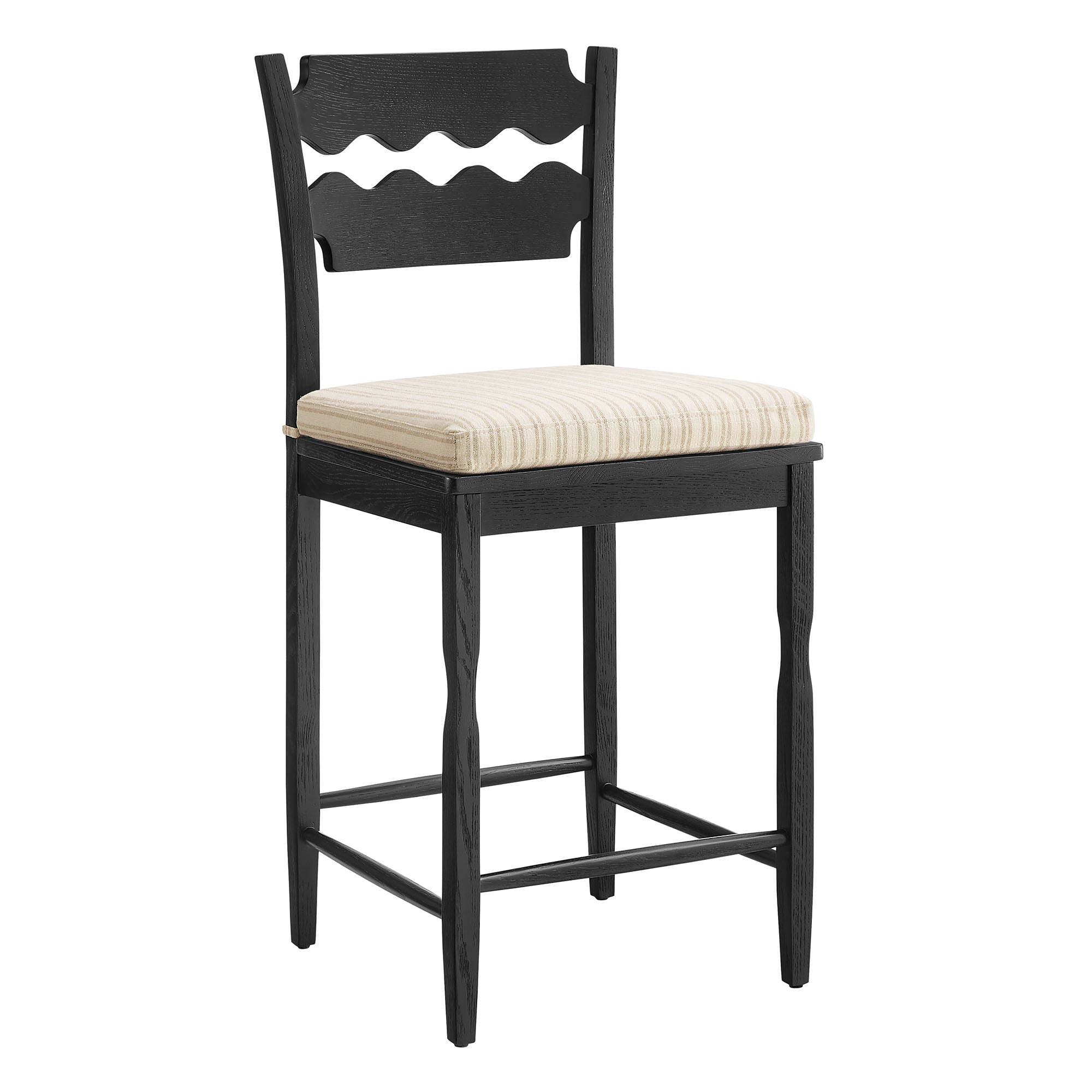 Modway Jax Oak Wood Counter Stool With Wavy Razor Back and Cushion
