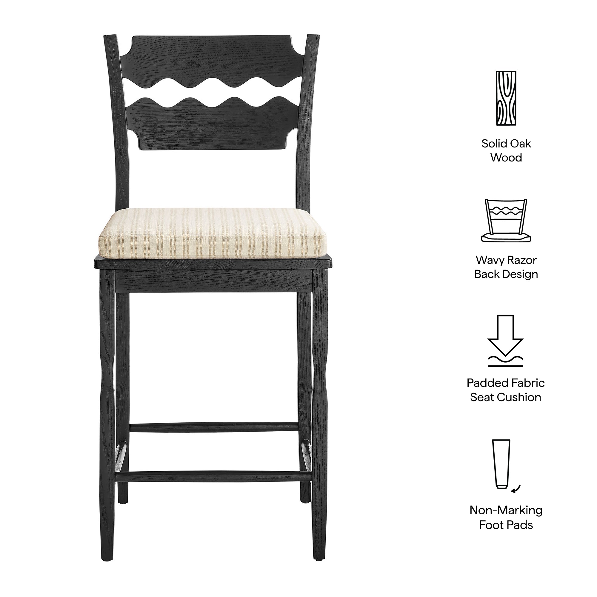 Modway EEI-7518 Jax Oak Wood Counter Stool With Wavy Razor Back and Cushion