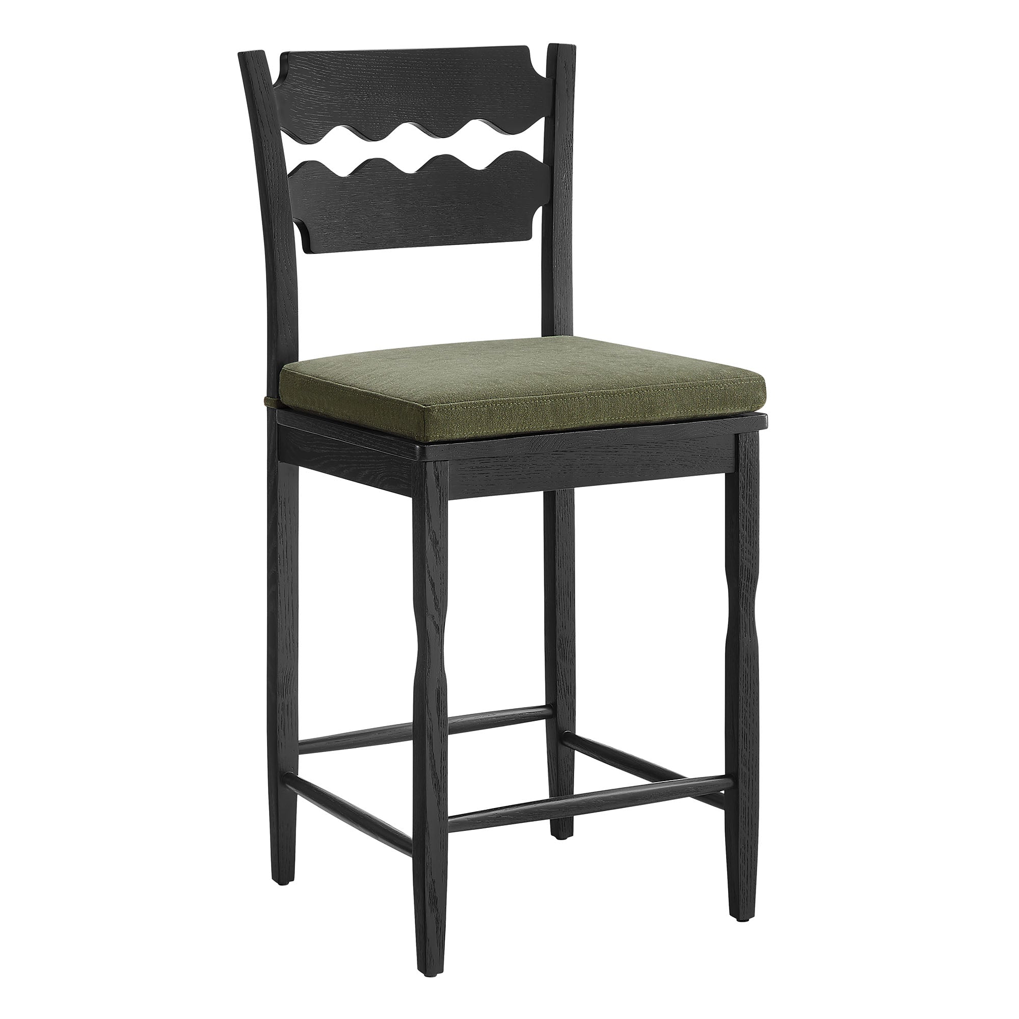 Modway Jax Oak Wood Counter Stool With Wavy Razor Back and Cushion