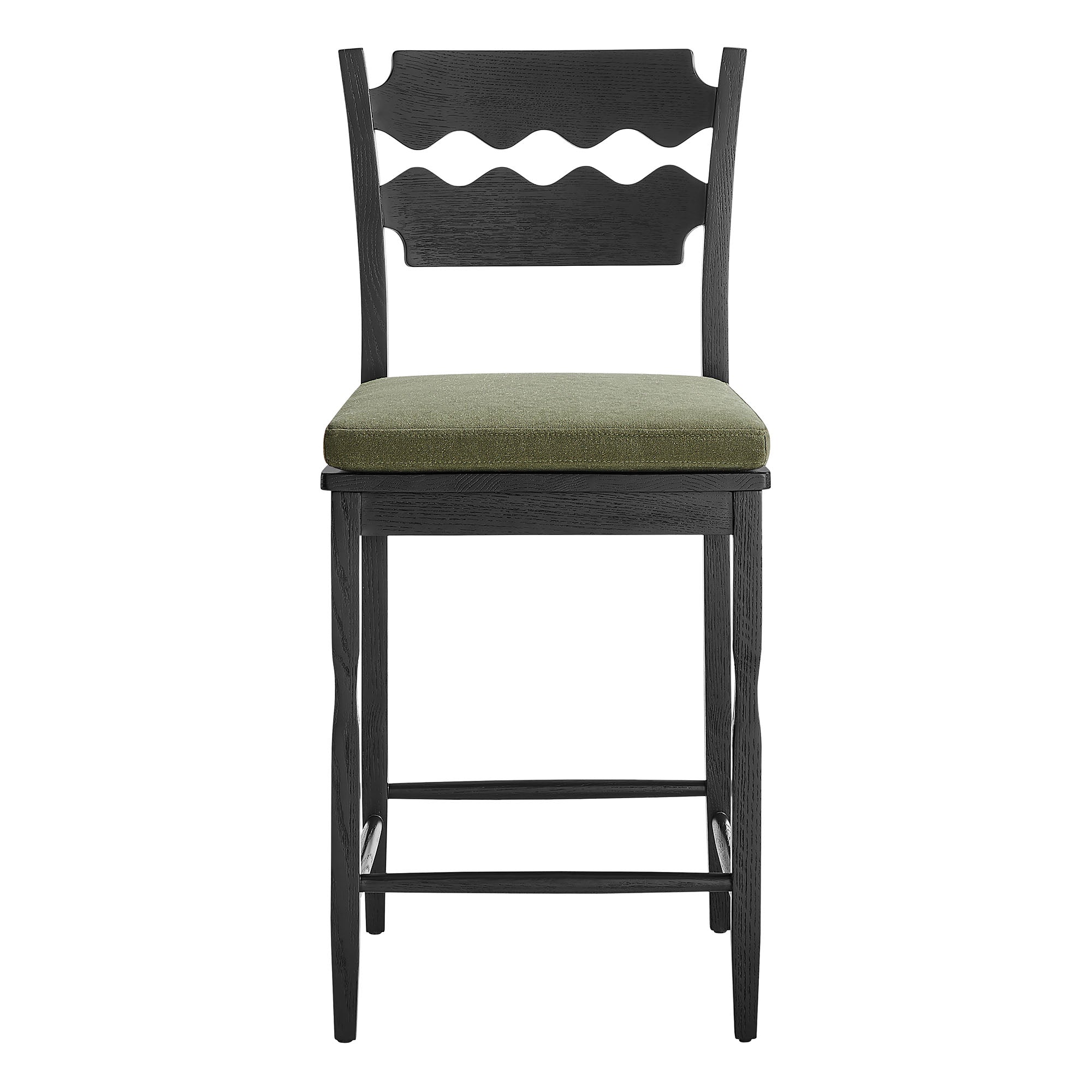 Modway Jax Oak Wood Counter Stool With Wavy Razor Back and Cushion