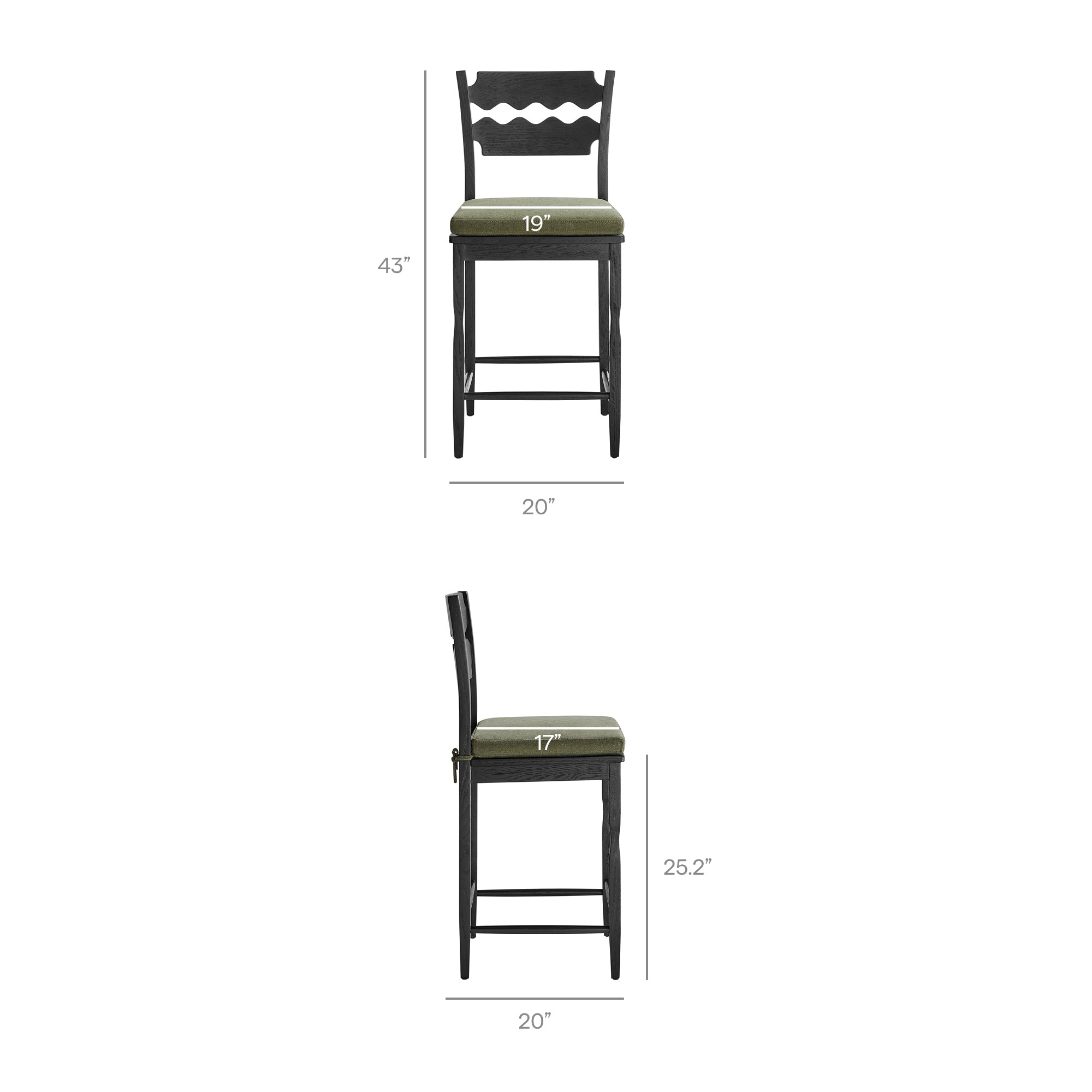 Modway Jax Oak Wood Counter Stool With Wavy Razor Back and Cushion