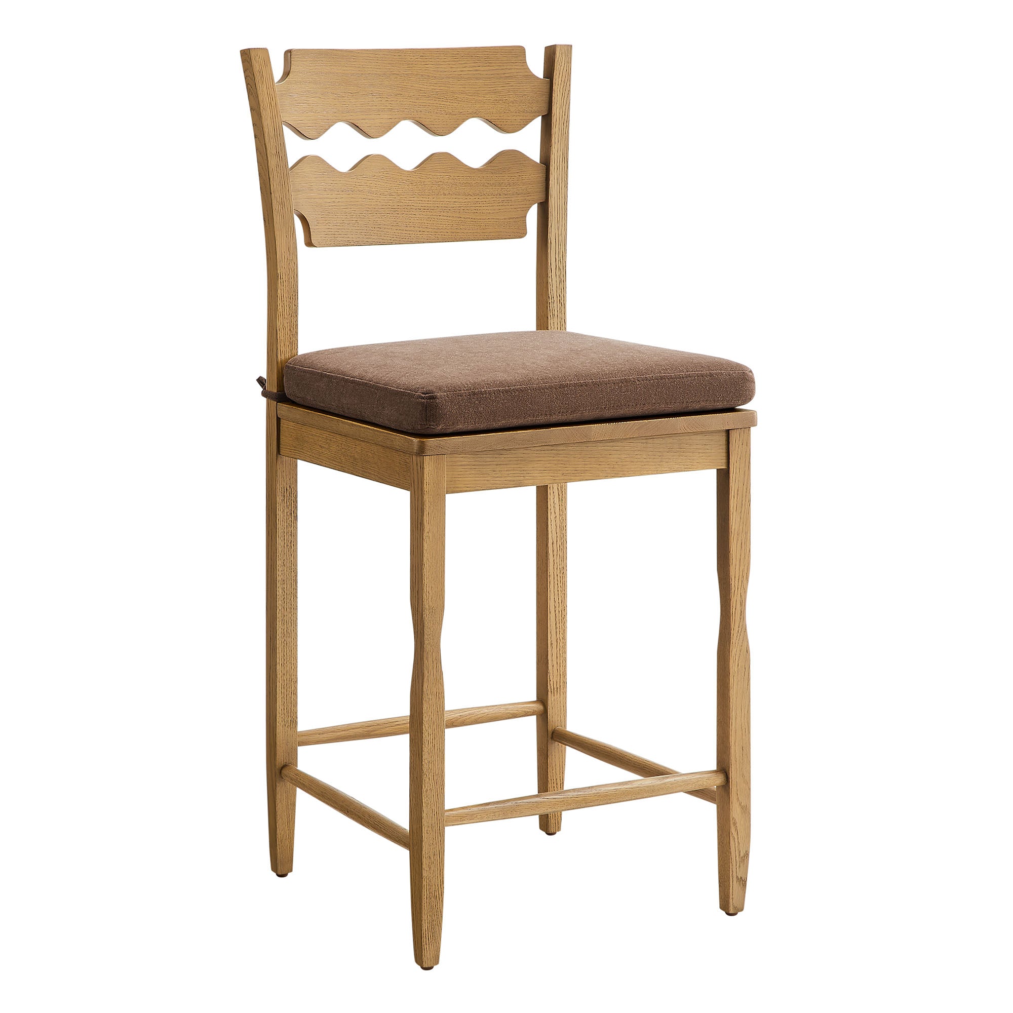 Modway Jax Oak Wood Counter Stool With Wavy Razor Back and Cushion