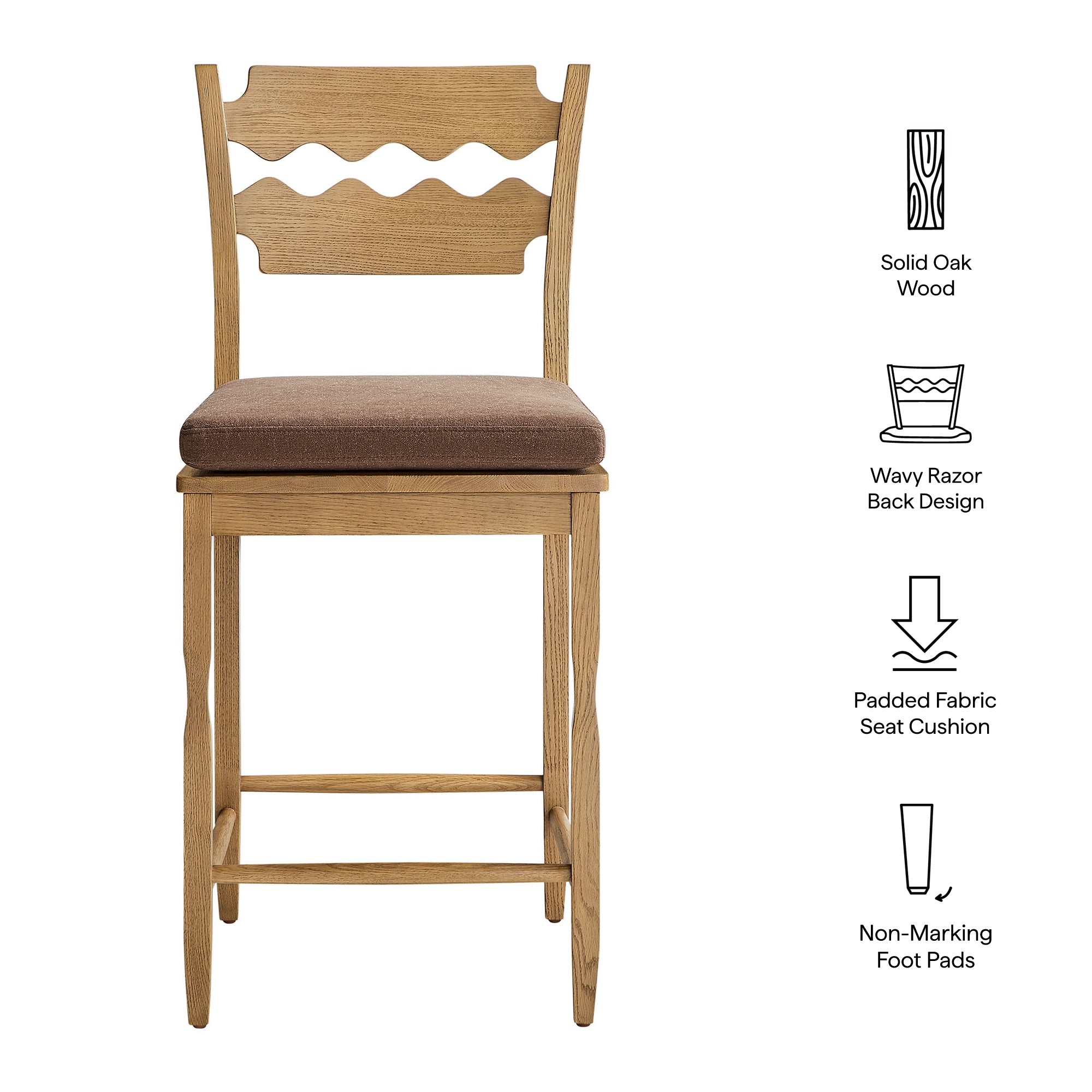 Modway Jax Oak Wood Counter Stool With Wavy Razor Back and Cushion