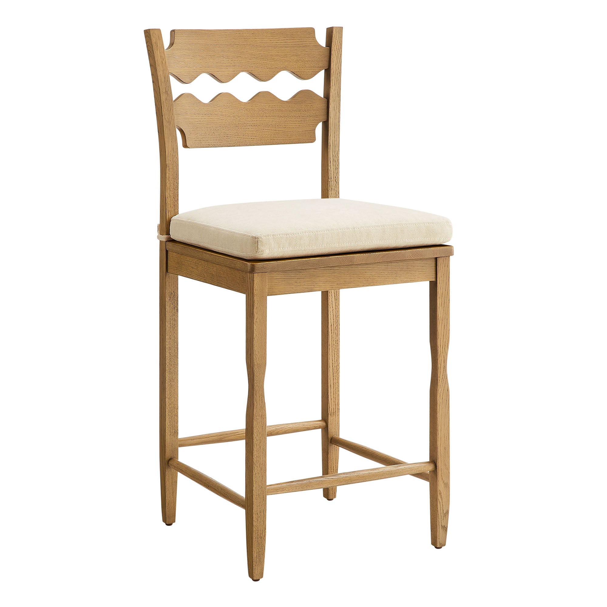 Modway Jax Oak Wood Counter Stool With Wavy Razor Back and Cushion