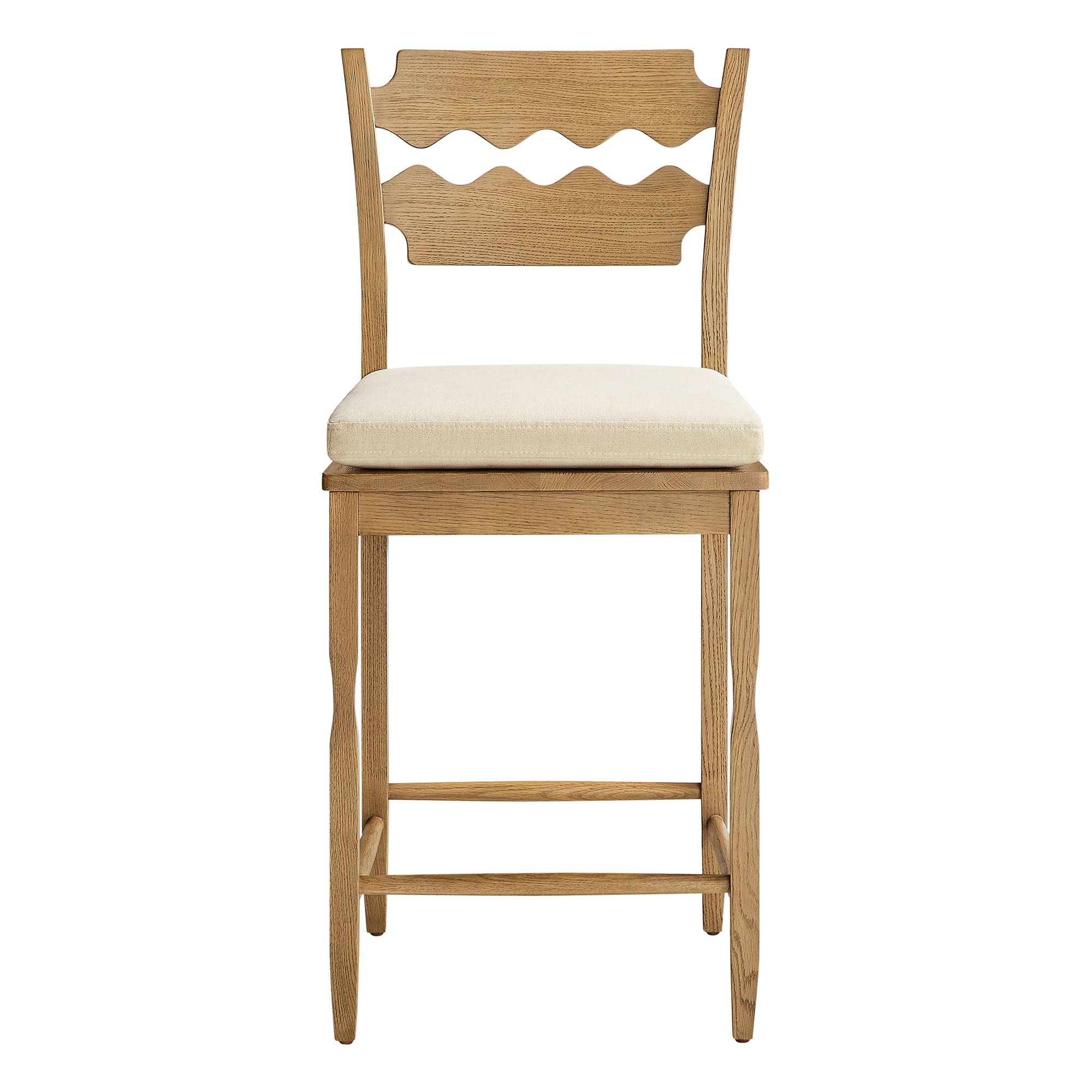 Modway EEI-7518 Jax Oak Wood Counter Stool With Wavy Razor Back and Cushion