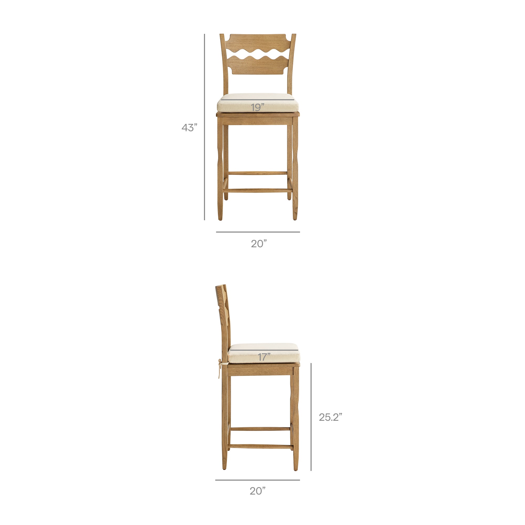 Modway EEI-7518 Jax Oak Wood Counter Stool With Wavy Razor Back and Cushion