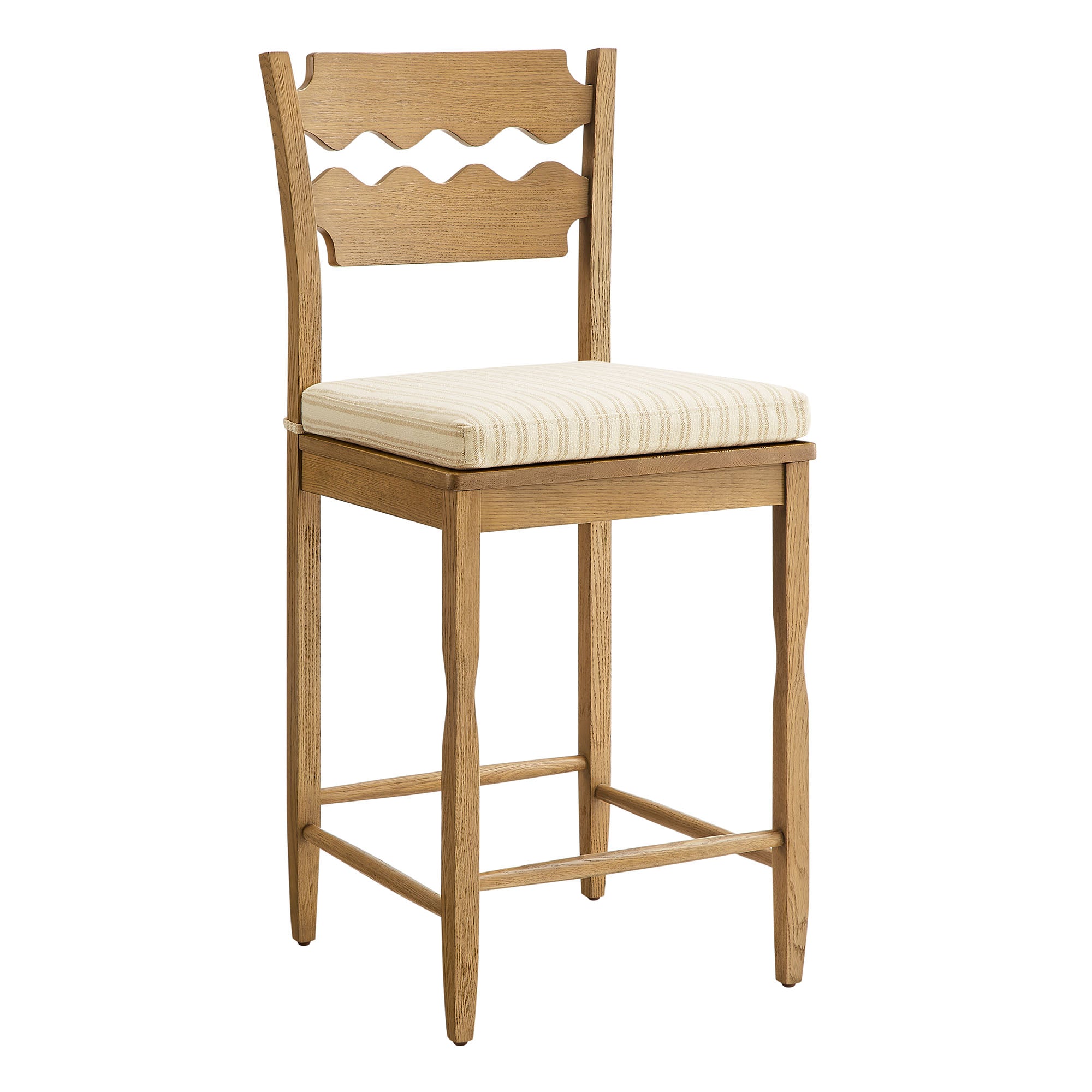 Modway EEI-7518 Jax Oak Wood Counter Stool With Wavy Razor Back and Cushion
