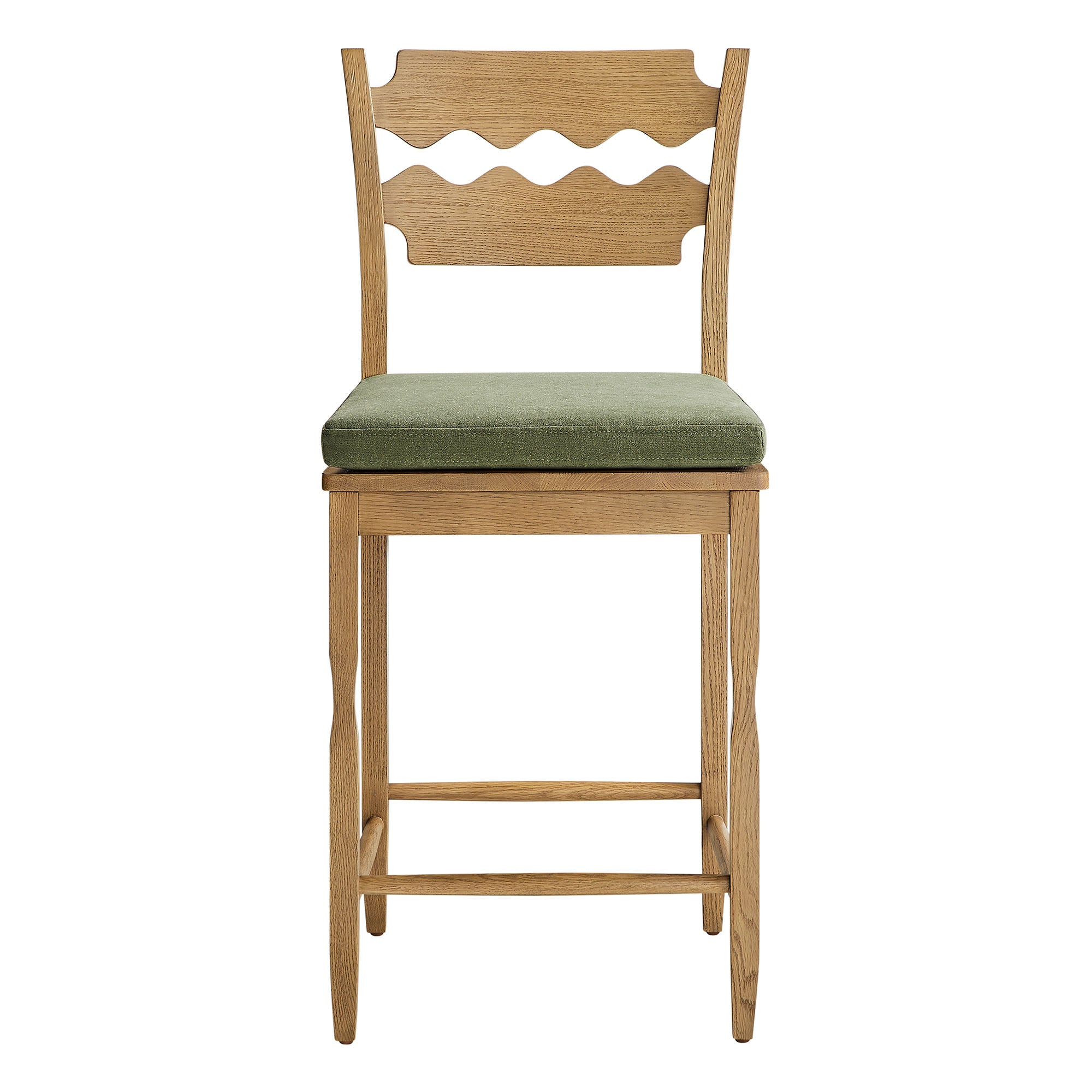 Modway Jax Oak Wood Counter Stool With Wavy Razor Back and Cushion