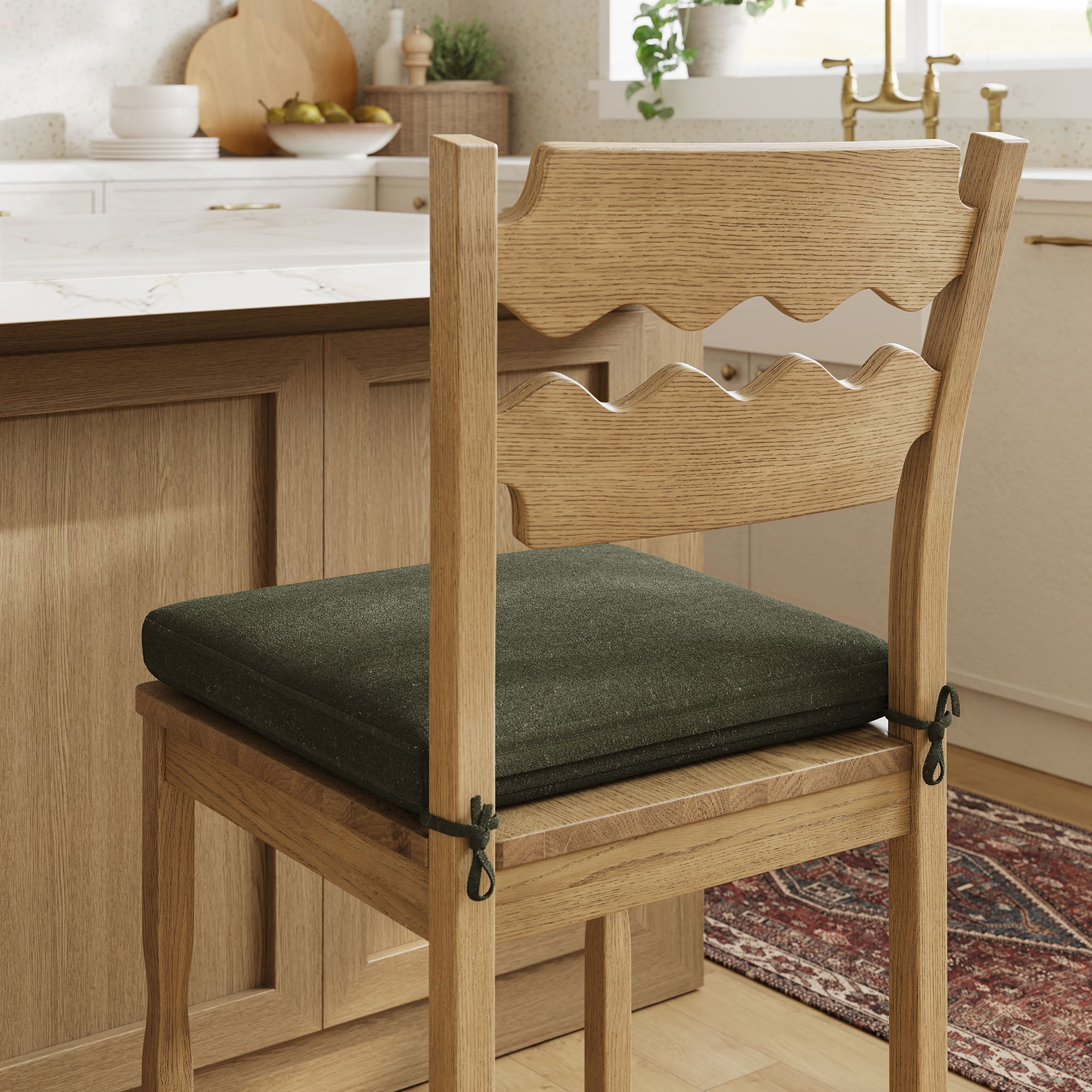 Modway Jax Oak Wood Counter Stool With Wavy Razor Back and Cushion
