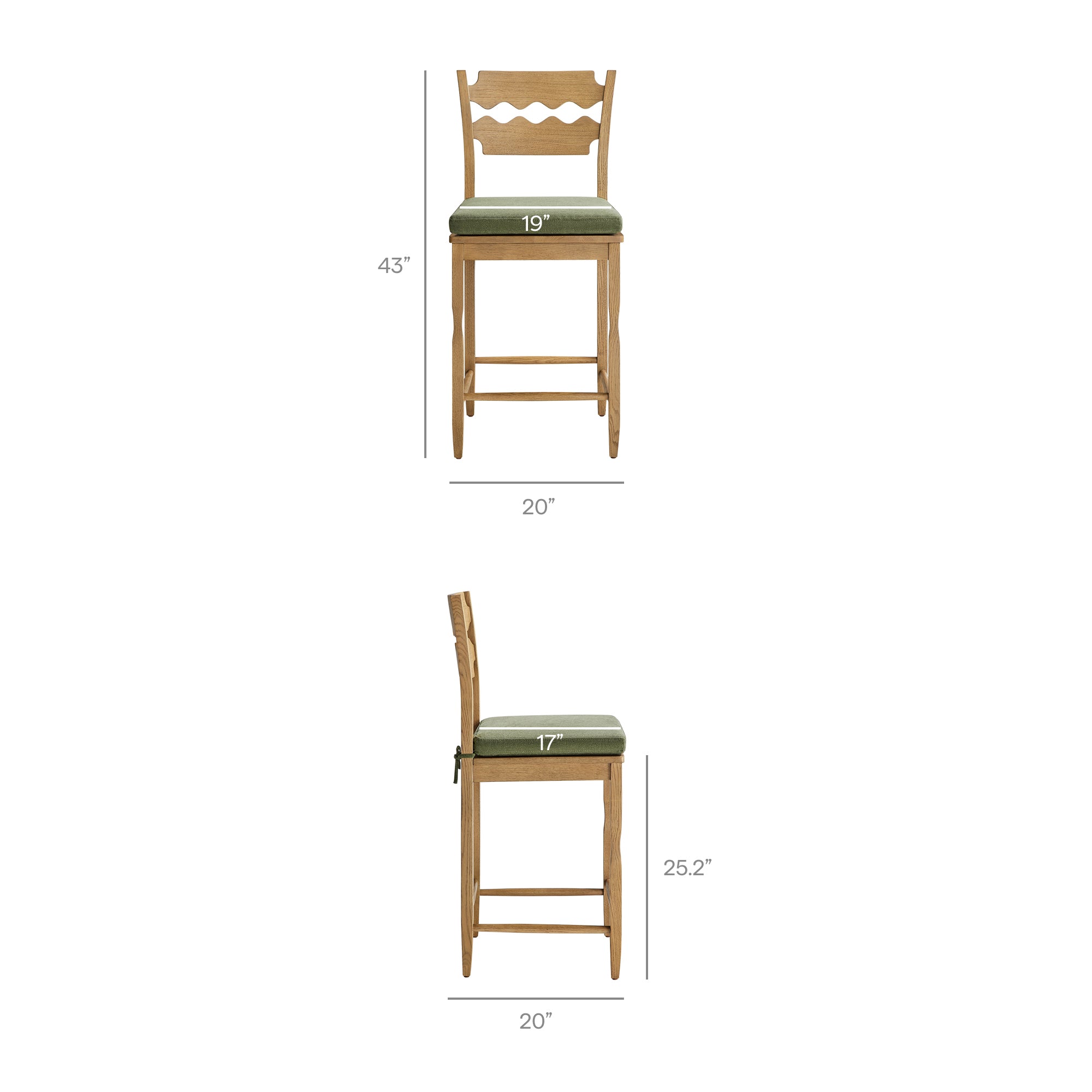 Modway EEI-7518 Jax Oak Wood Counter Stool With Wavy Razor Back and Cushion