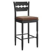 Modway Jax Oak Wood Bar Stool With Wavy Razor Back and Cushion